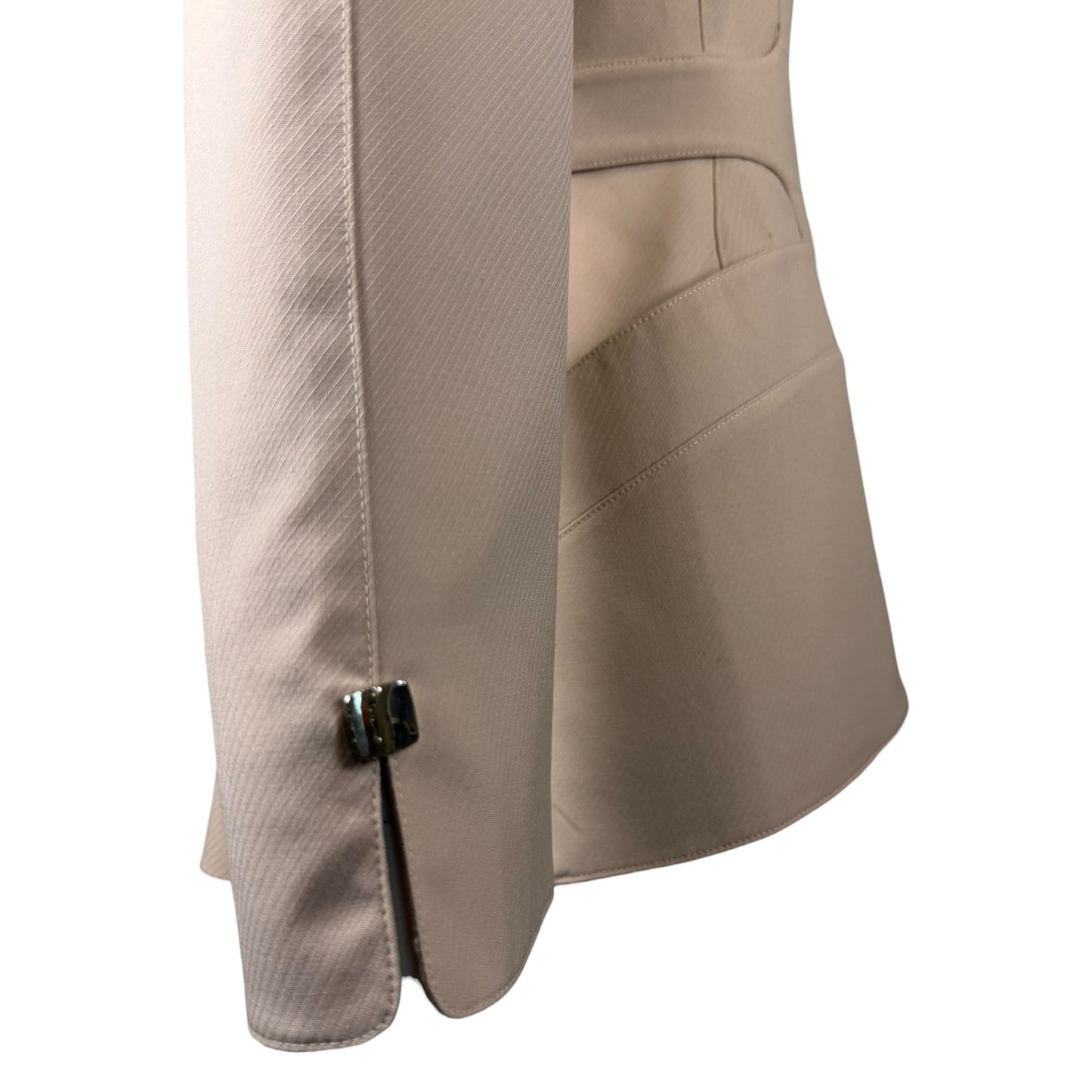 Vintage Thierry Mugler Late 1990s Taupe Wool Sculpted Blazer with Silver Buttons - Size 40