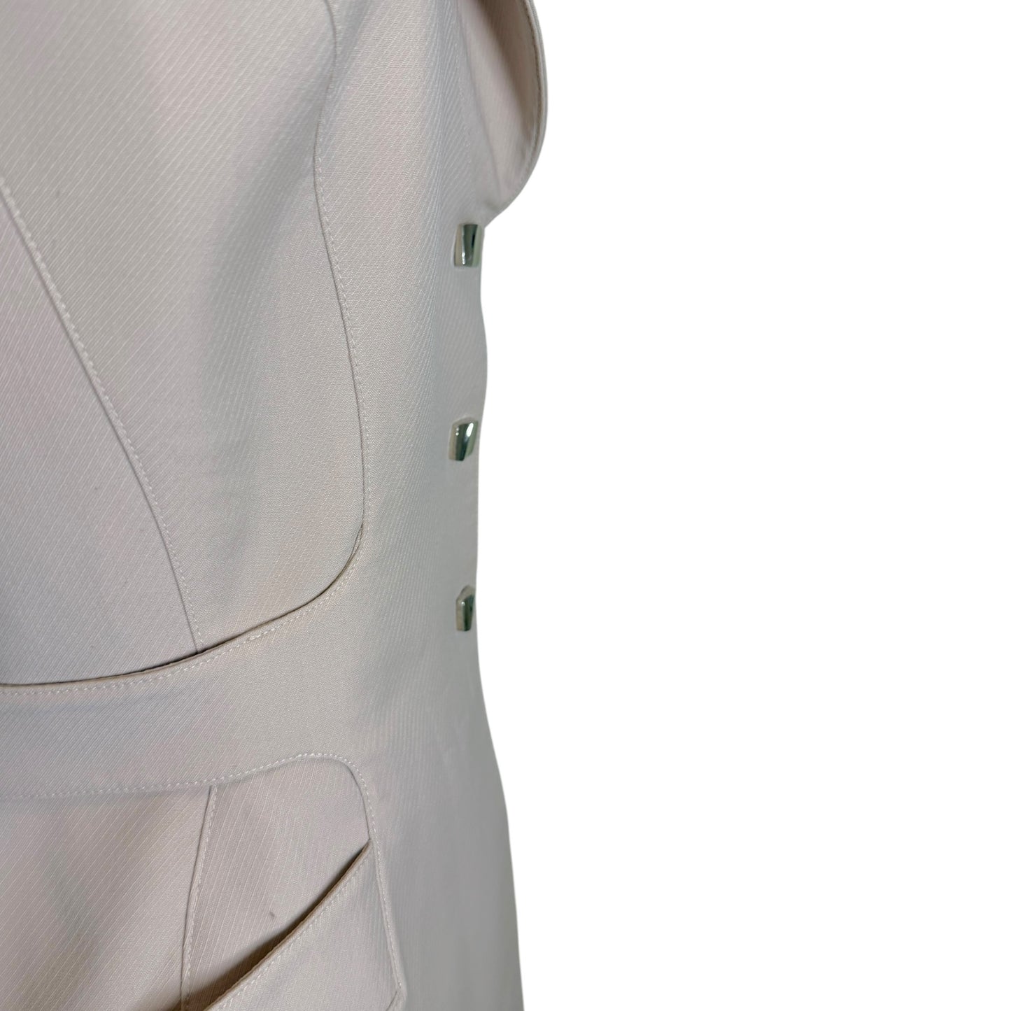 Vintage Thierry Mugler Late 1990s Taupe Wool Sculpted Blazer with Silver Buttons - Size 40