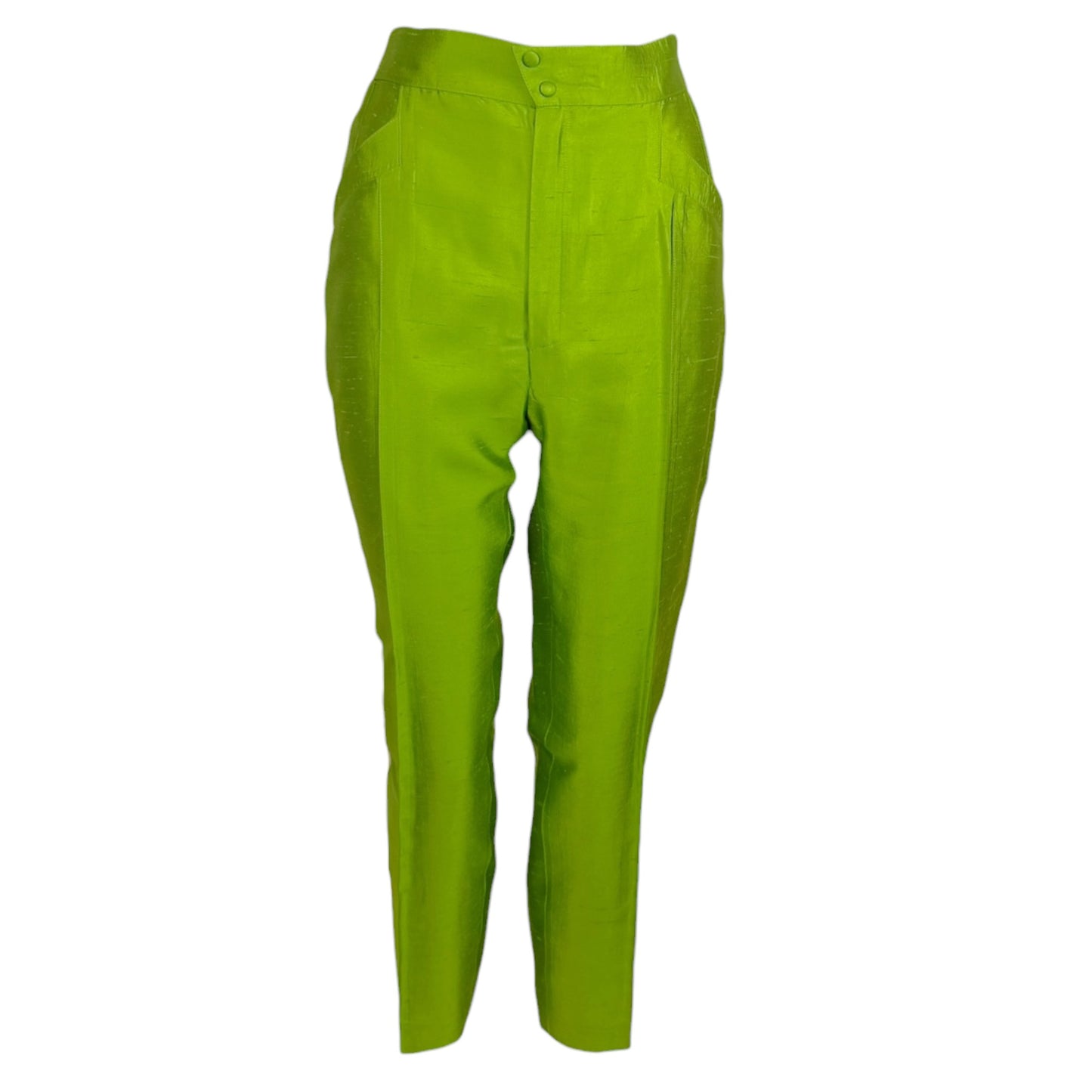 Vintage Thierry Mugler 1990s Lime Green Silk Architectural Vest & Pant Set - Size 44