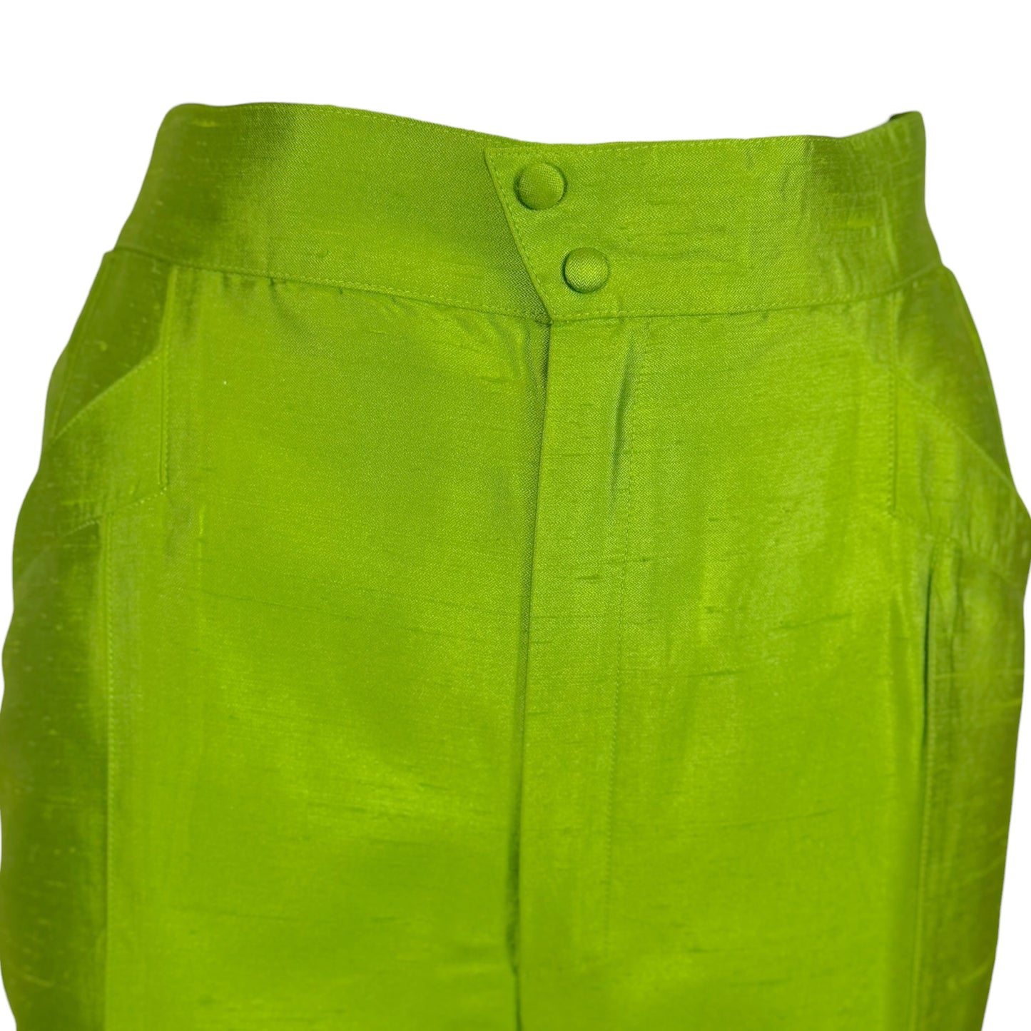 Vintage Thierry Mugler 1990s Lime Green Silk Architectural Vest & Pant Set - Size 44