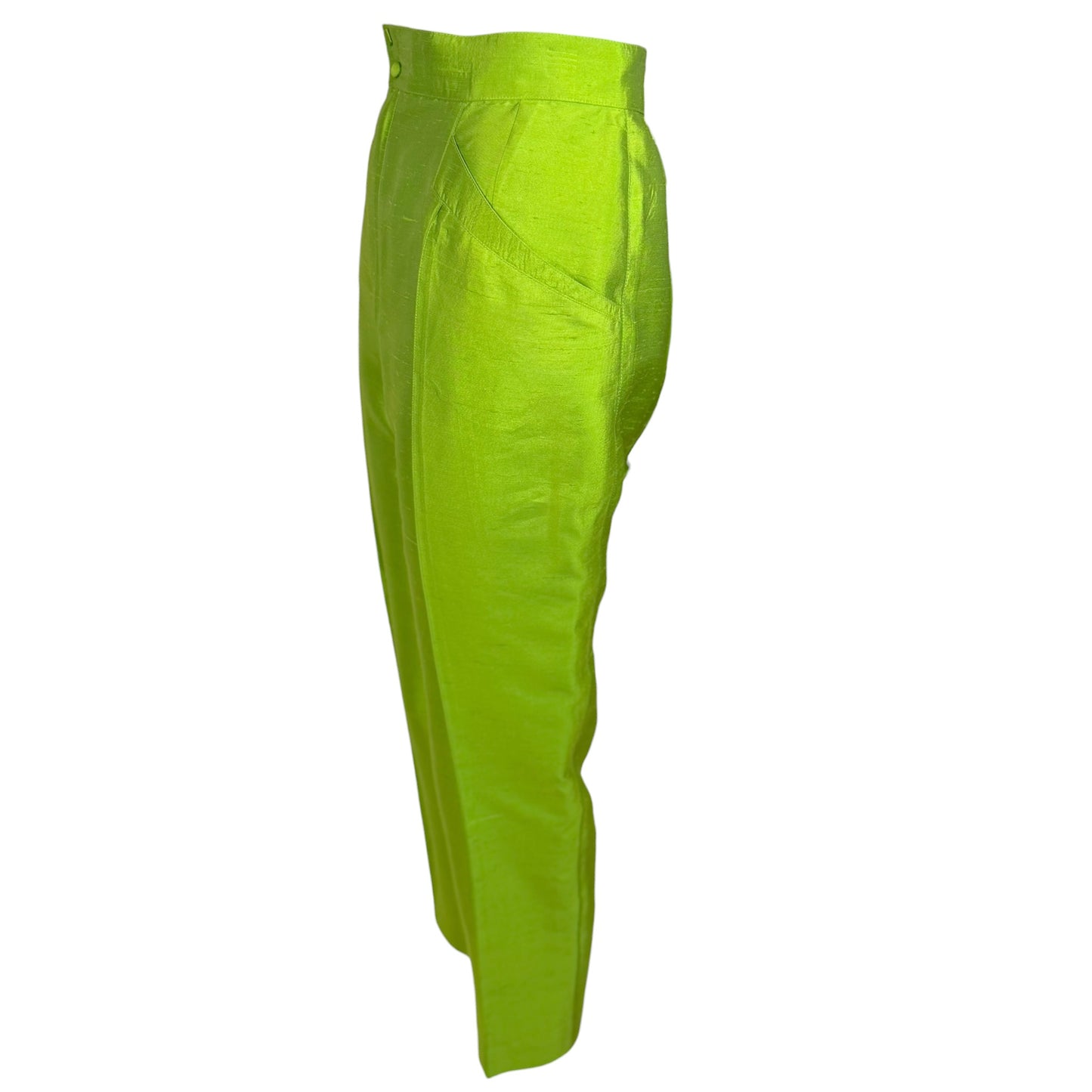 Vintage Thierry Mugler 1990s Lime Green Silk Architectural Vest & Pant Set - Size 44