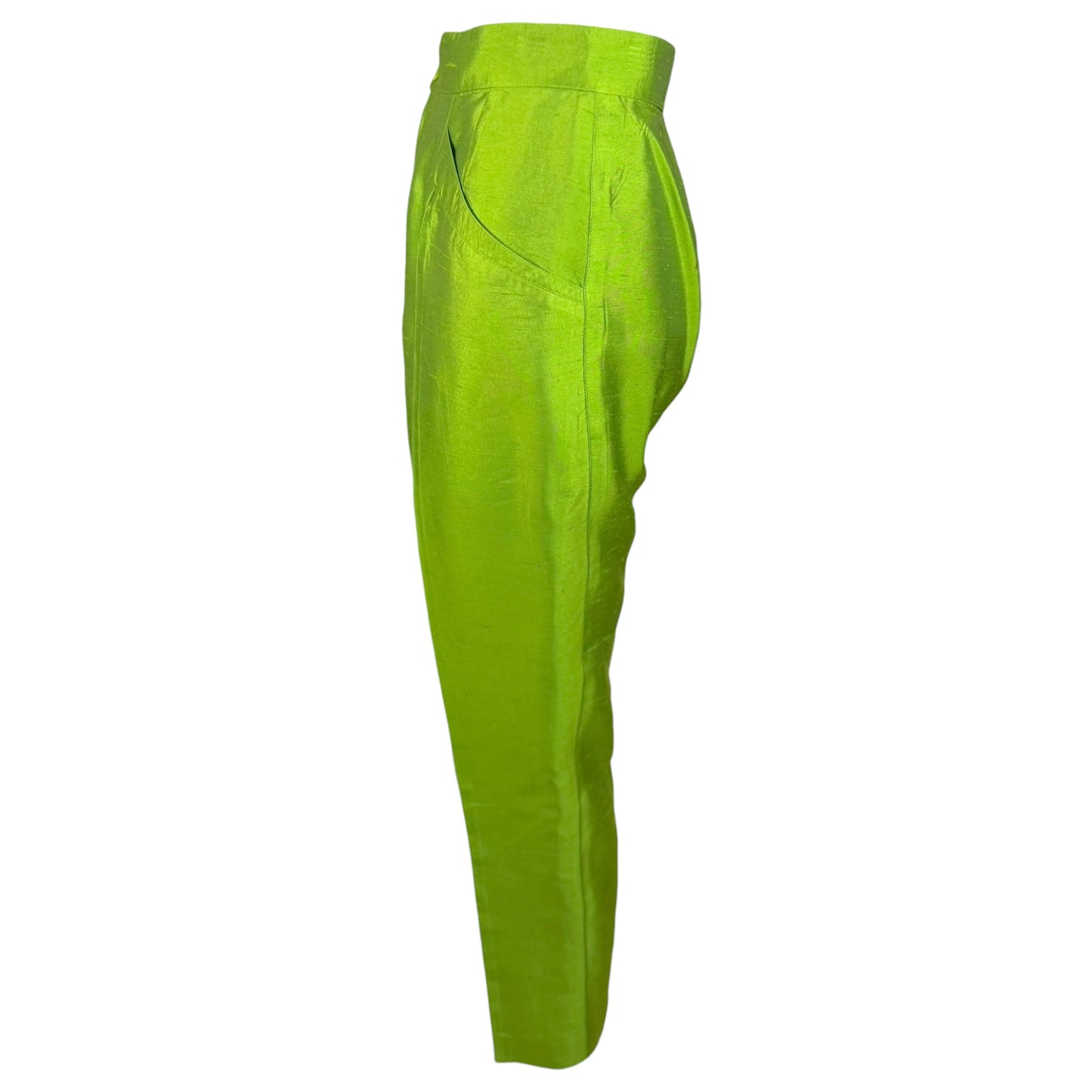 Vintage Thierry Mugler 1990s Lime Green Silk Architectural Vest & Pant Set - Size 44