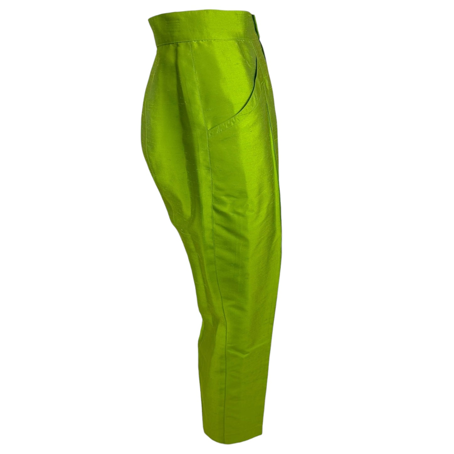 Vintage Thierry Mugler 1990s Lime Green Silk Architectural Vest & Pant Set - Size 44