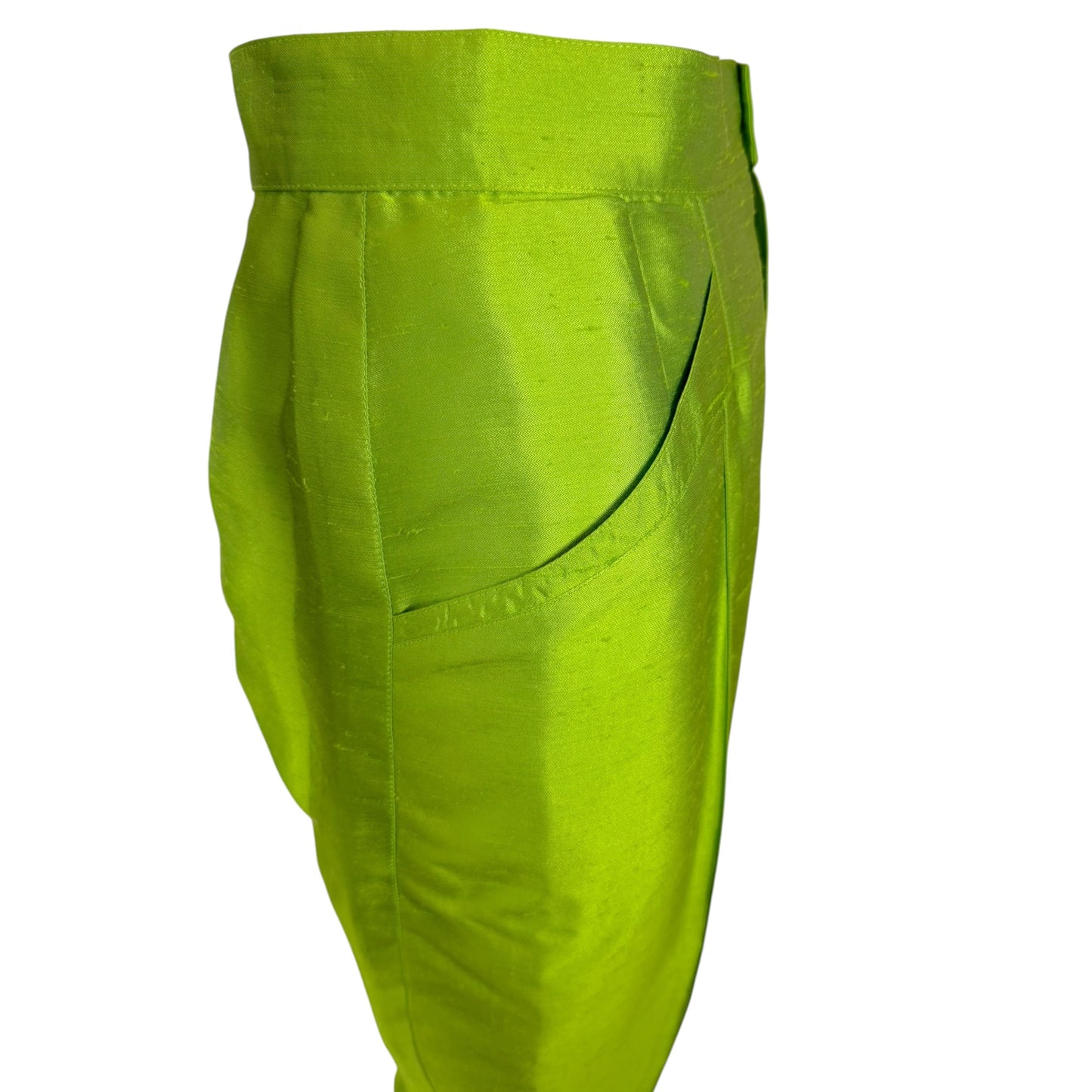 Vintage Thierry Mugler 1990s Lime Green Silk Architectural Vest & Pant Set - Size 44