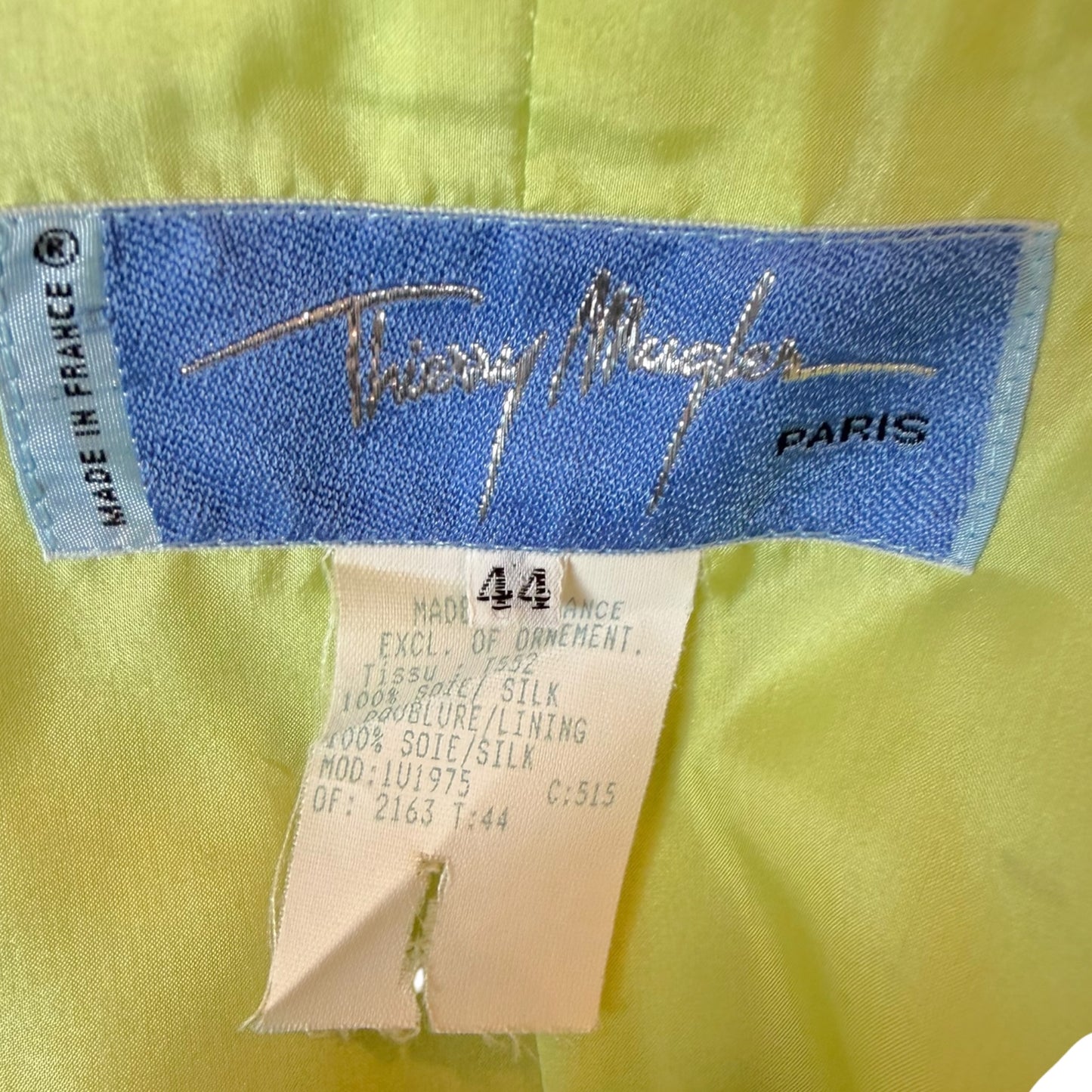 Vintage Thierry Mugler 1990s Lime Green Silk Architectural Vest & Pant Set - Size 44