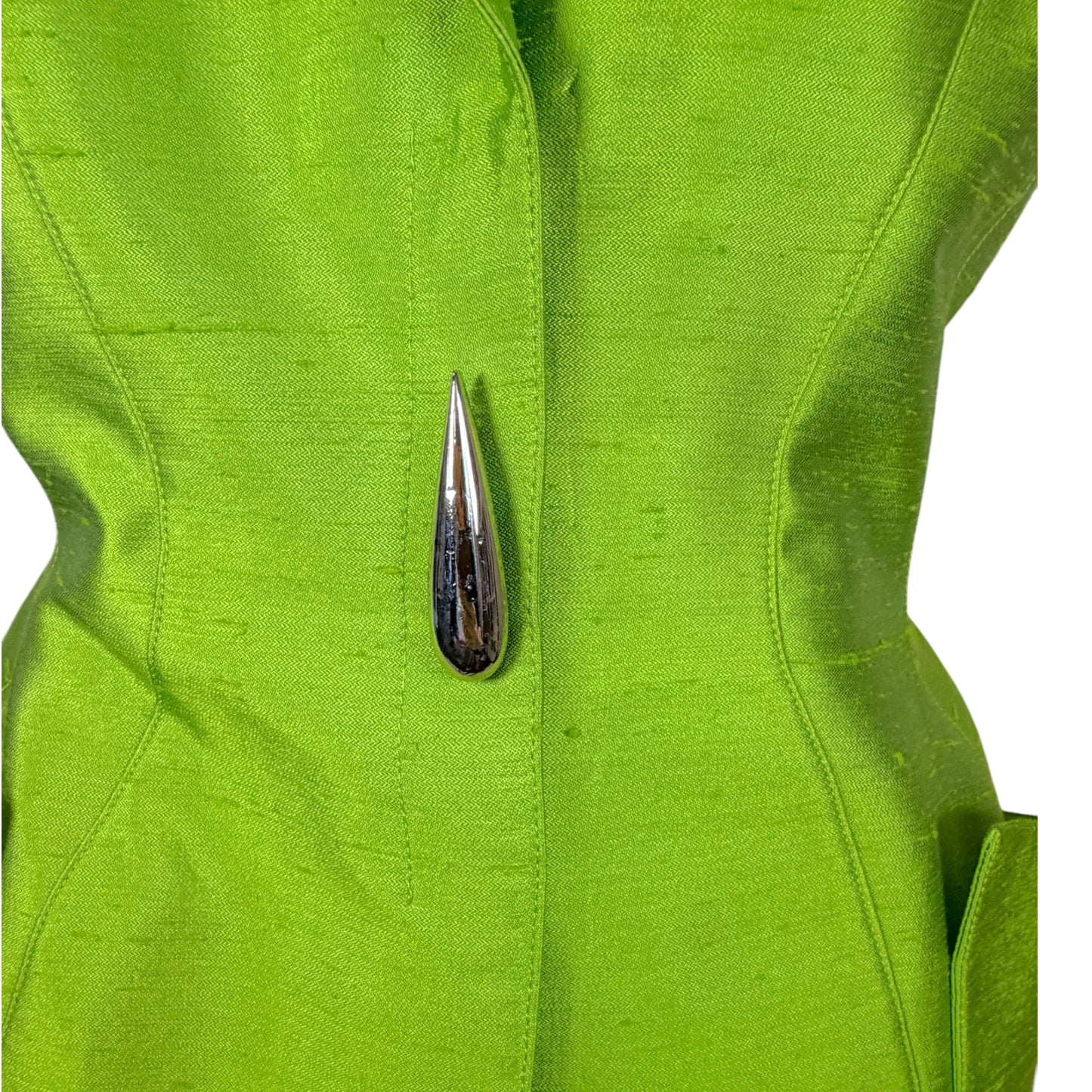 Vintage Thierry Mugler 1990s Lime Green Silk Architectural Vest & Pant Set - Size 44