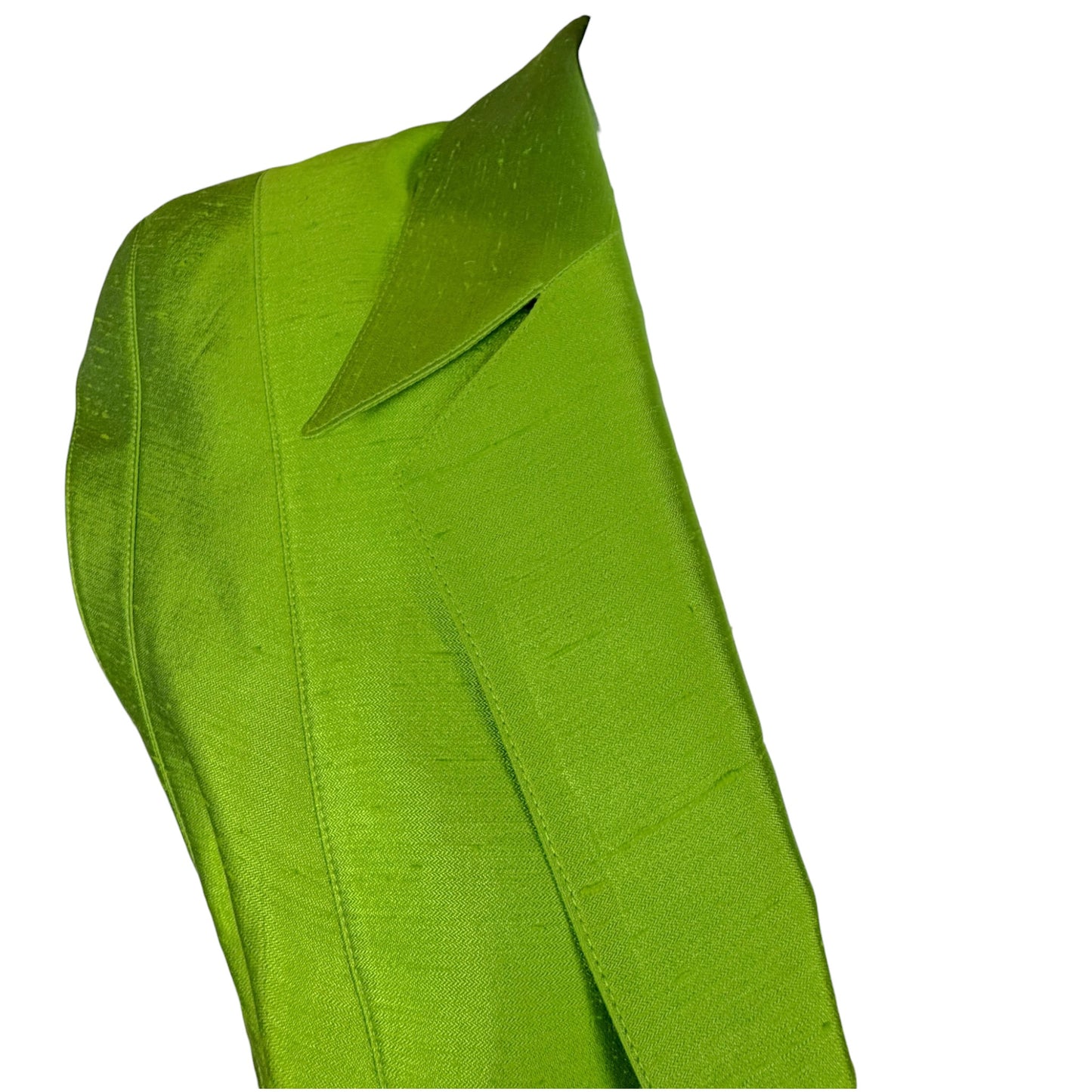 Vintage Thierry Mugler 1990s Lime Green Silk Architectural Vest & Pant Set - Size 44