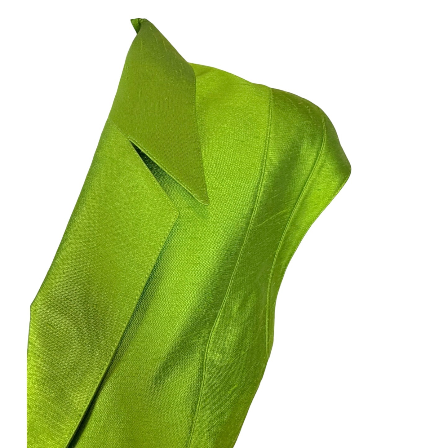 Vintage Thierry Mugler 1990s Lime Green Silk Architectural Vest & Pant Set - Size 44