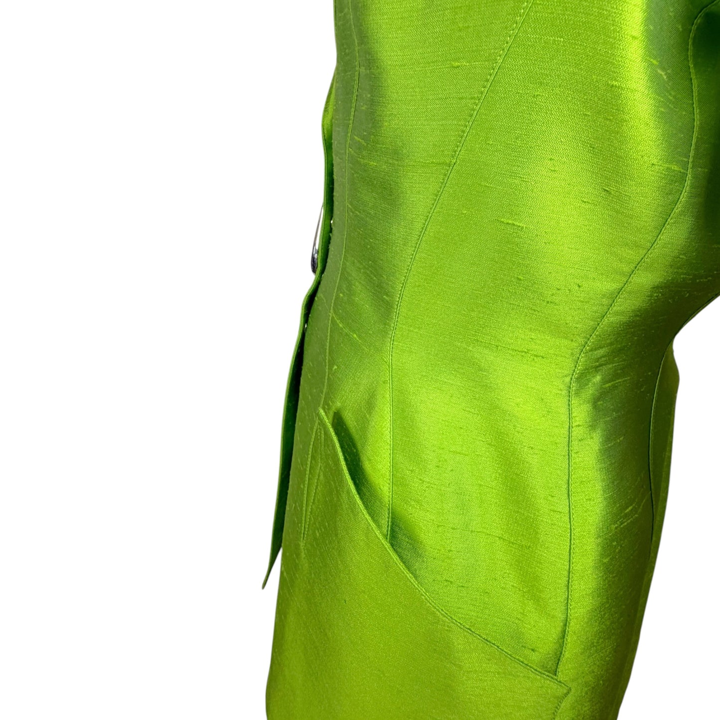 Vintage Thierry Mugler 1990s Lime Green Silk Architectural Vest & Pant Set - Size 44
