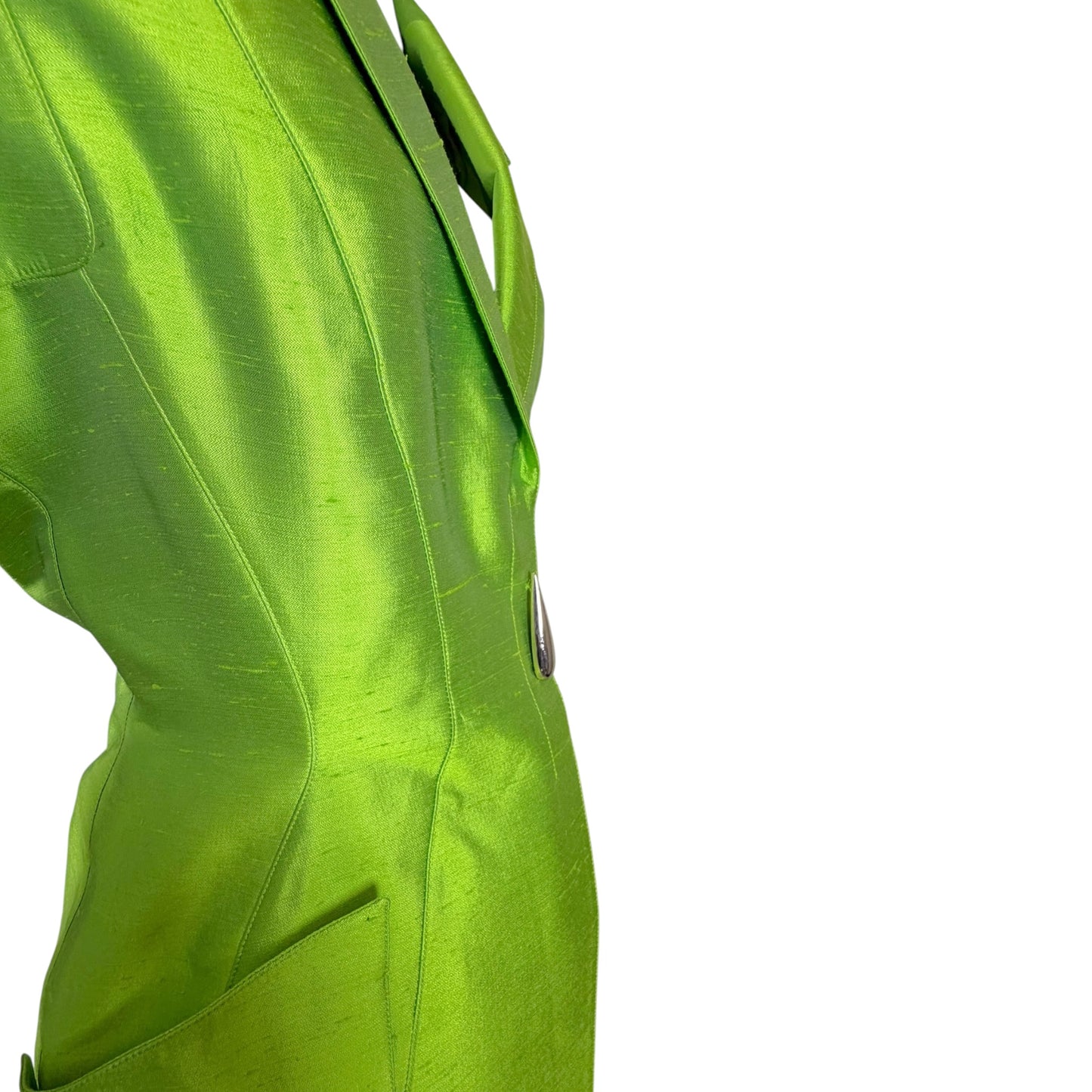 Vintage Thierry Mugler 1990s Lime Green Silk Architectural Vest & Pant Set - Size 44