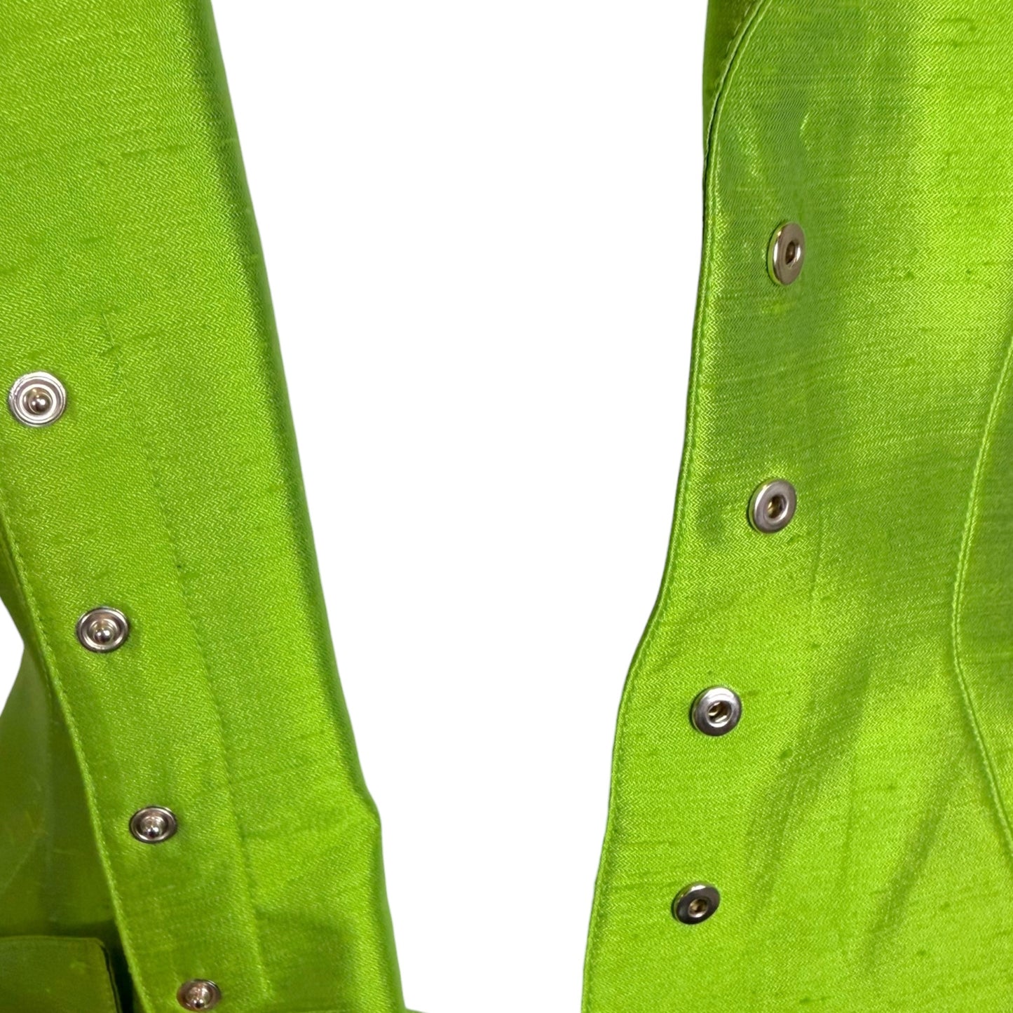 Vintage Thierry Mugler 1990s Lime Green Silk Architectural Vest & Pant Set - Size 44