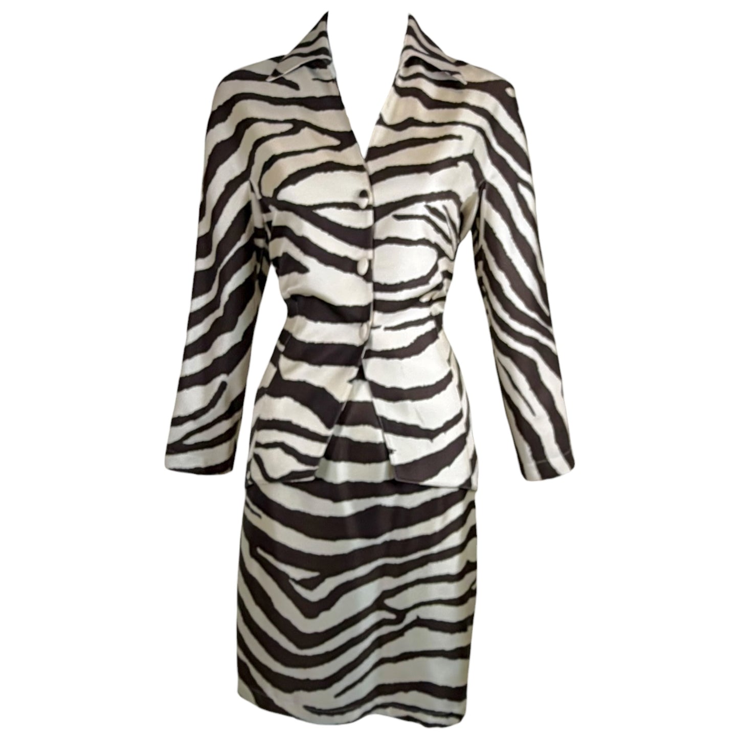 Vintage Thierry Mugler Paris Zebra Print Silk Jacket & Skirt Set | 1989–1992 | FR 38/40