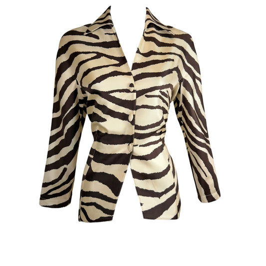 Vintage Thierry Mugler Paris Zebra Print Silk Jacket & Skirt Set | 1989–1992 | FR 38/40