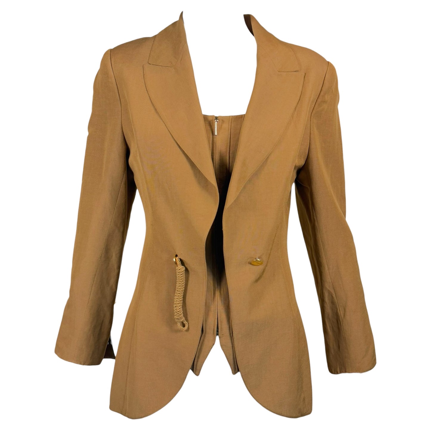 Vintage Claude Montana Paris Tan Linen Blend Blazer & Bustier Set – Size 6