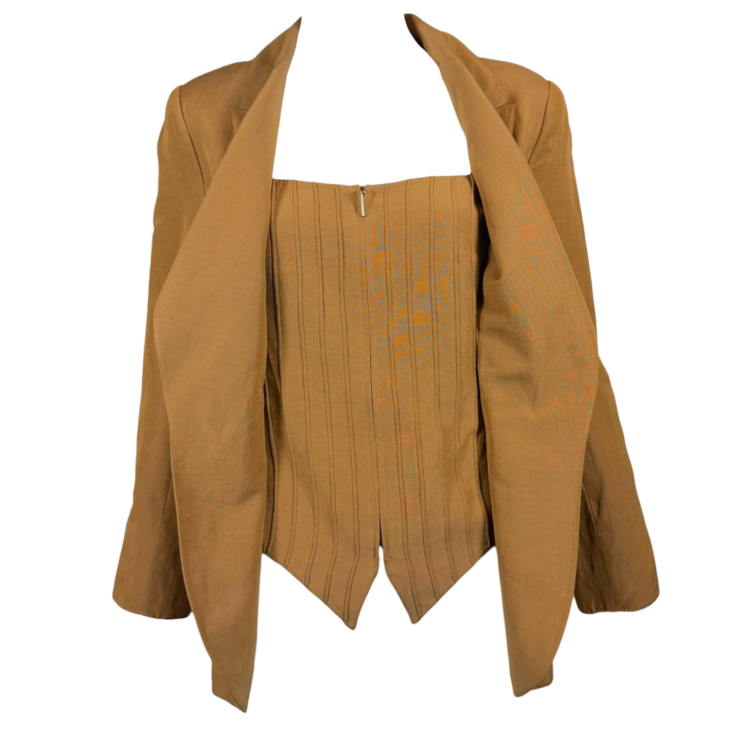 Vintage Claude Montana Paris Tan Linen Blend Blazer & Bustier Set – Size 6