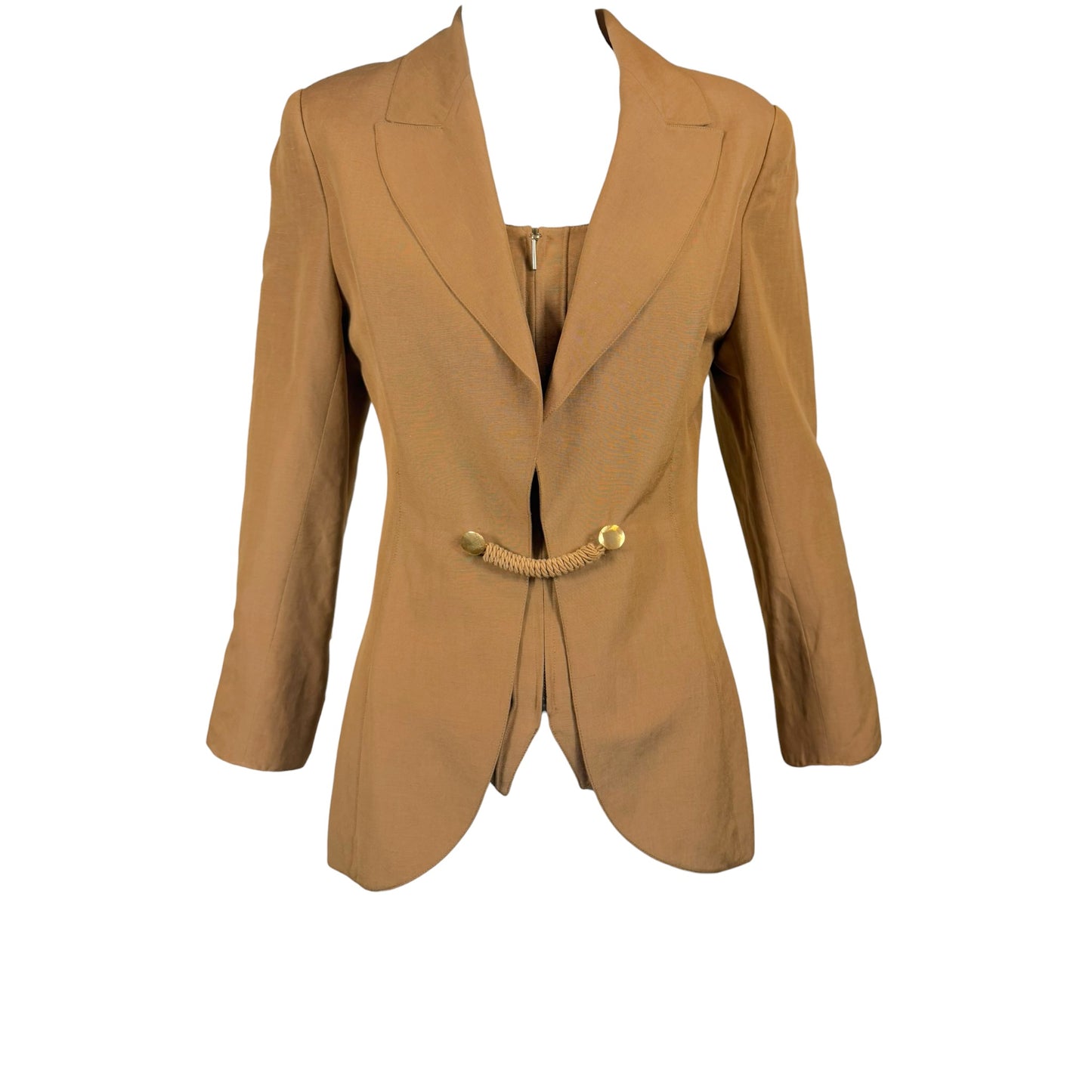 Vintage Claude Montana Paris Tan Linen Blend Blazer & Bustier Set – Size 6
