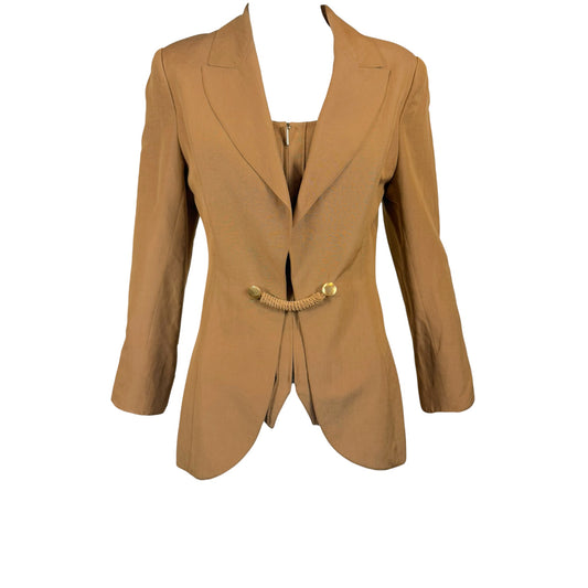 Vintage Claude Montana Paris Tan Linen Blend Blazer & Bustier Set – Size 6