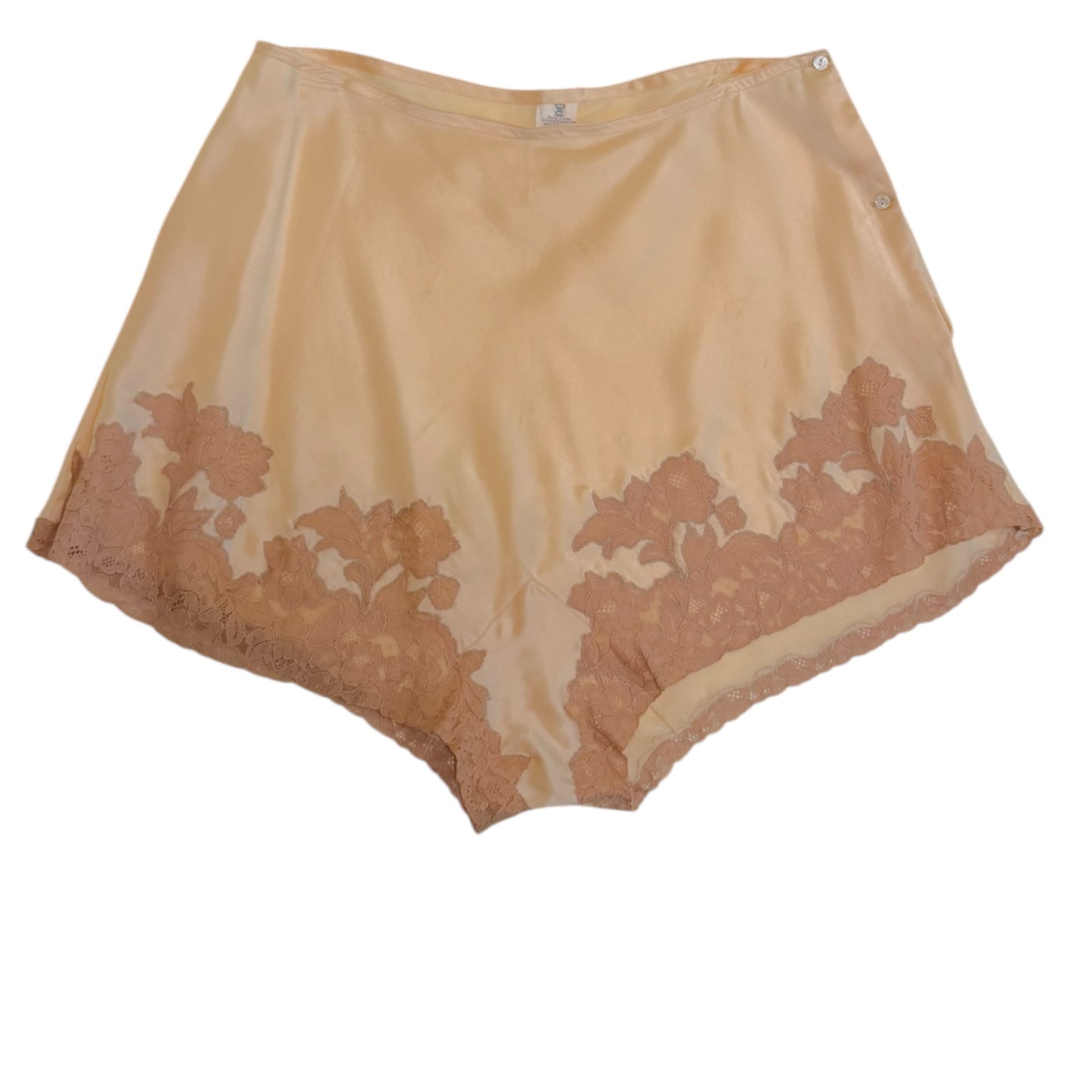 Vintage 1940s Peach Satin Lace Trim Tap Shorts - Size Medium
