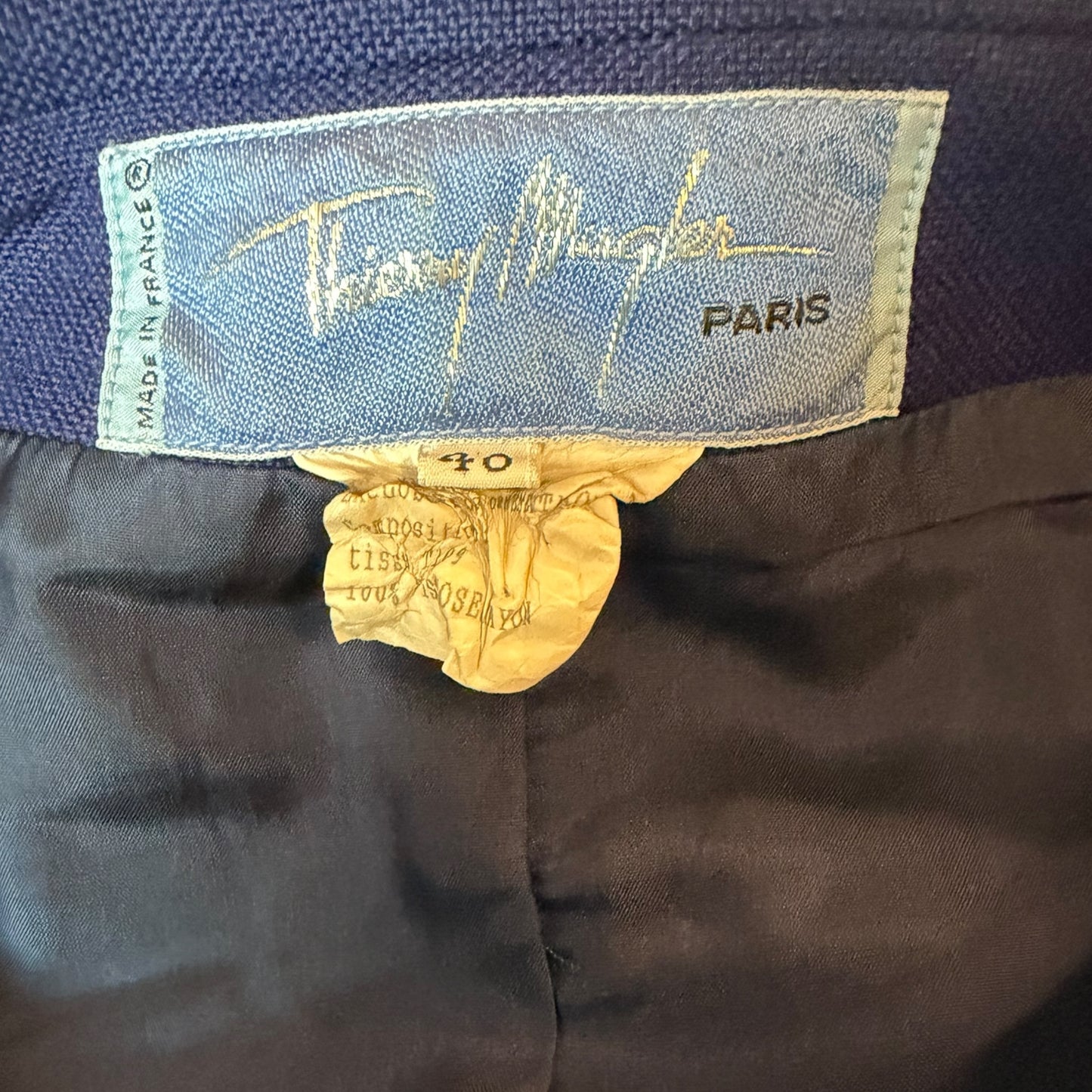 Vintage Thierry Mugler Paris Royal Blue Cutout Sleeve Asymmetrical Blazer Jacket | Size 40