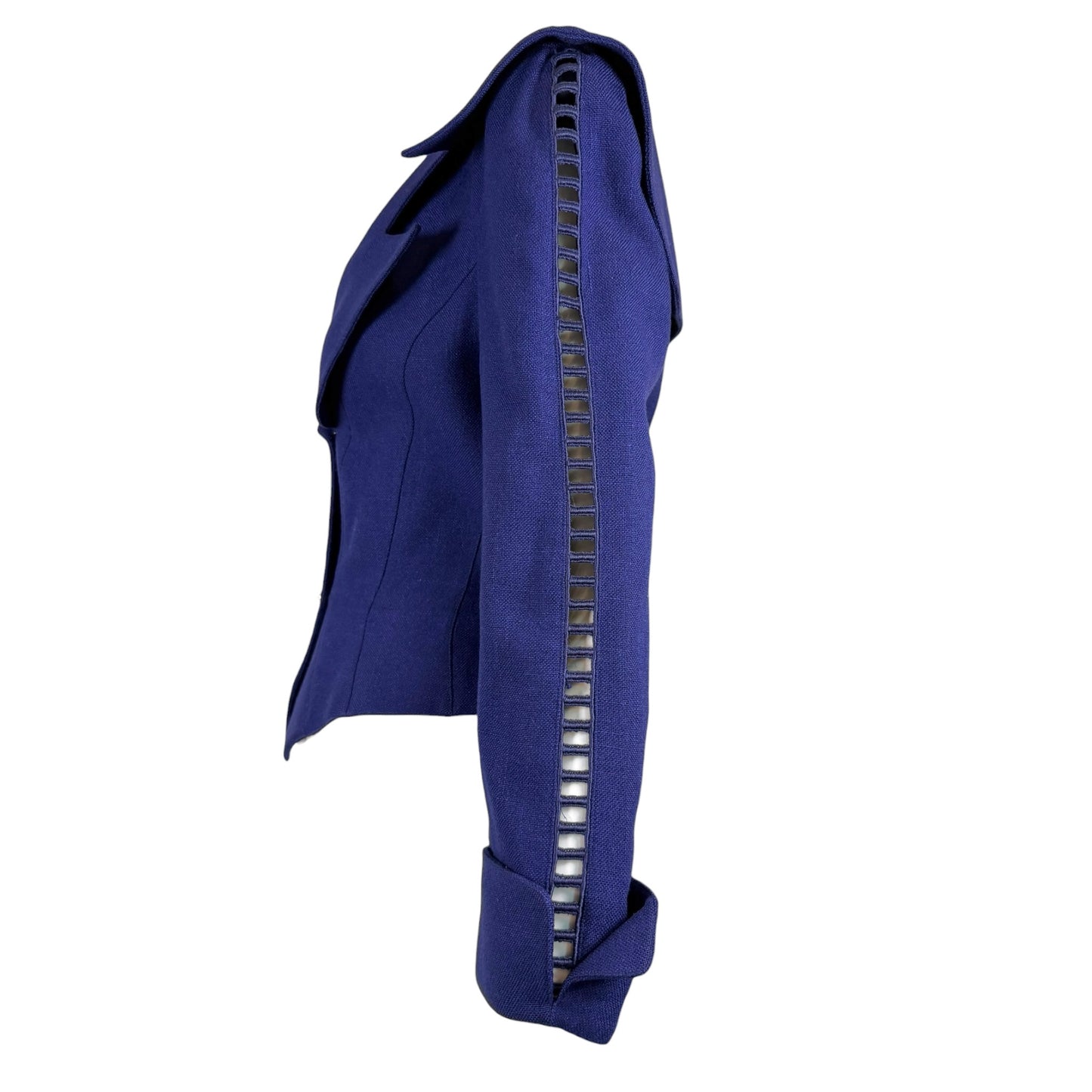Vintage Thierry Mugler Paris Royal Blue Cutout Sleeve Asymmetrical Blazer Jacket | Size 40