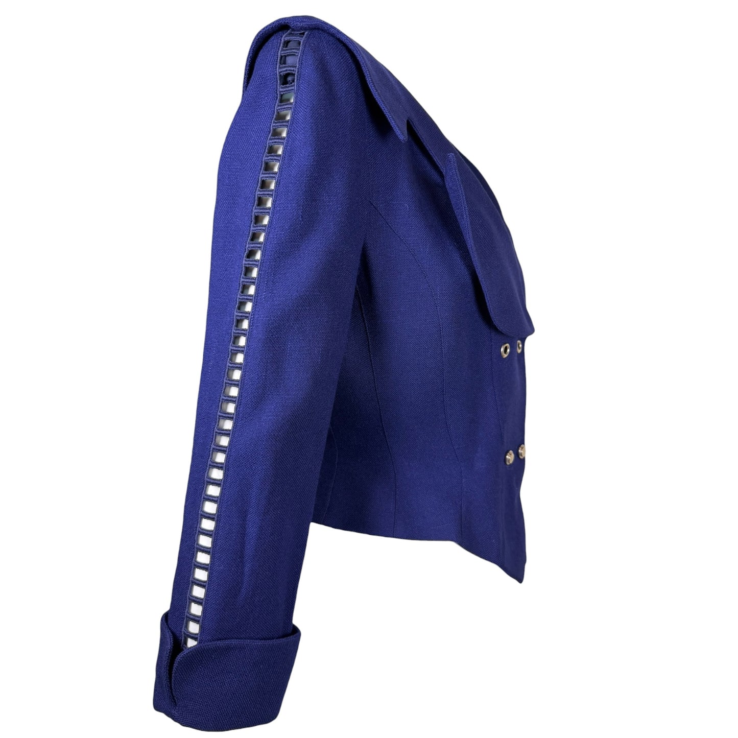 Vintage Thierry Mugler Paris Royal Blue Cutout Sleeve Asymmetrical Blazer Jacket | Size 40