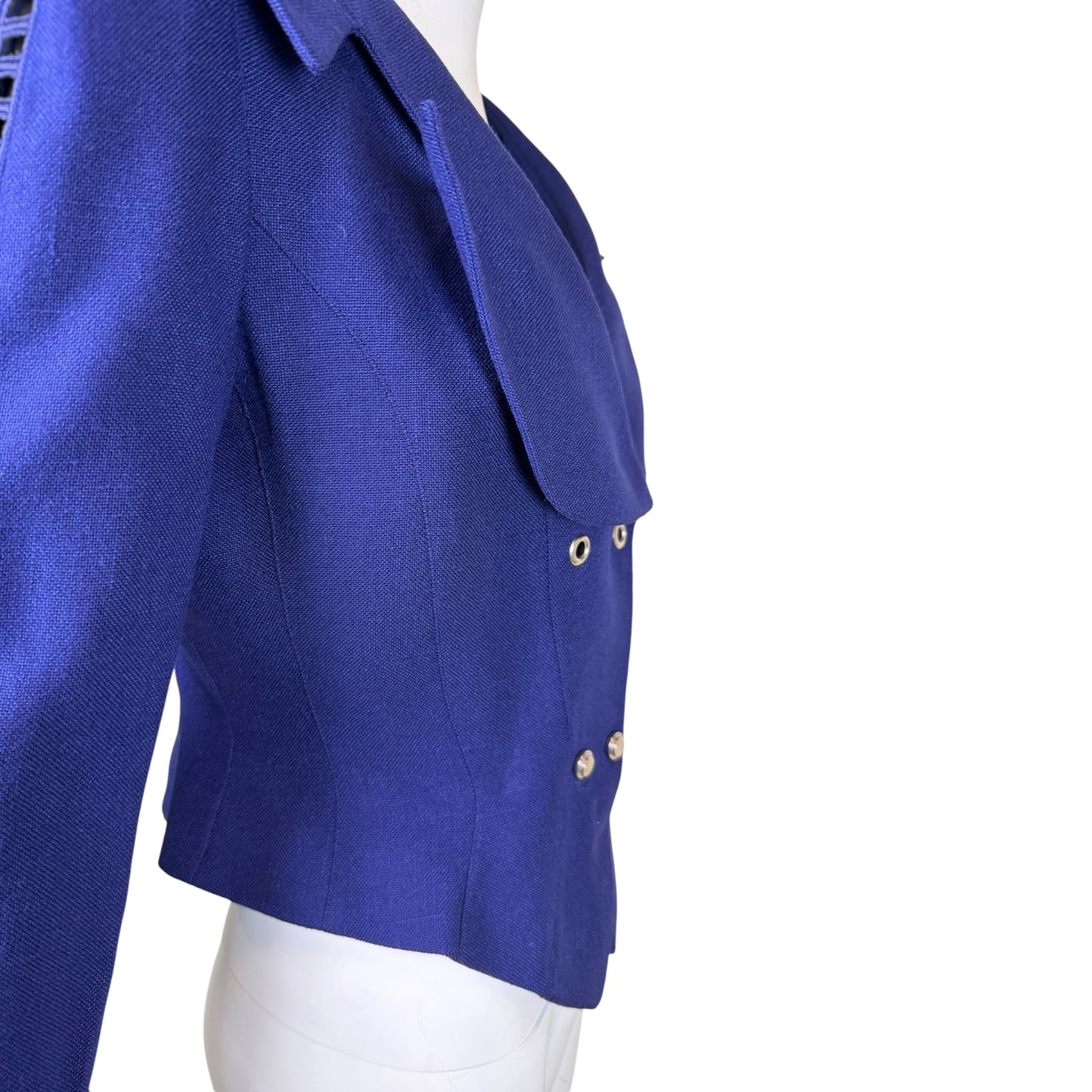 Vintage Thierry Mugler Paris Royal Blue Cutout Sleeve Asymmetrical Blazer Jacket | Size 40