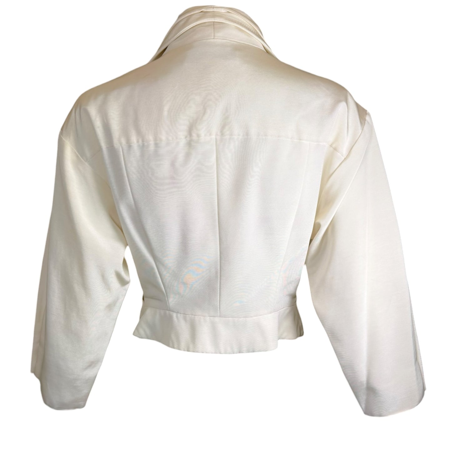 Vintage Karl Lagerfeld for Henri Bendel 1980s Ivory Sculpted Cropped Jacket | Size 38