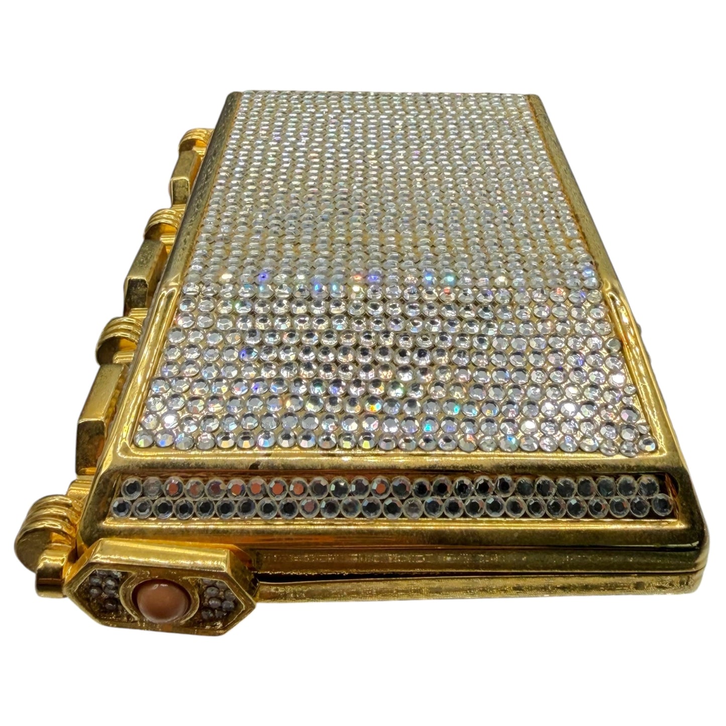 Vintage Judith Leiber Swarovski Crystal Minaudière Evening Bag Gold-Tone Gemstone Frame c. 1980s-1990s