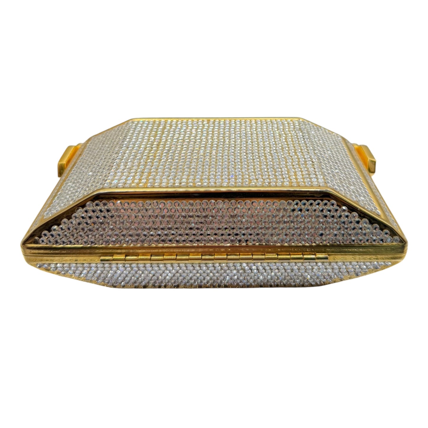 Vintage Judith Leiber Swarovski Crystal Minaudière Evening Bag Gold-Tone Gemstone Frame c. 1980s-1990s