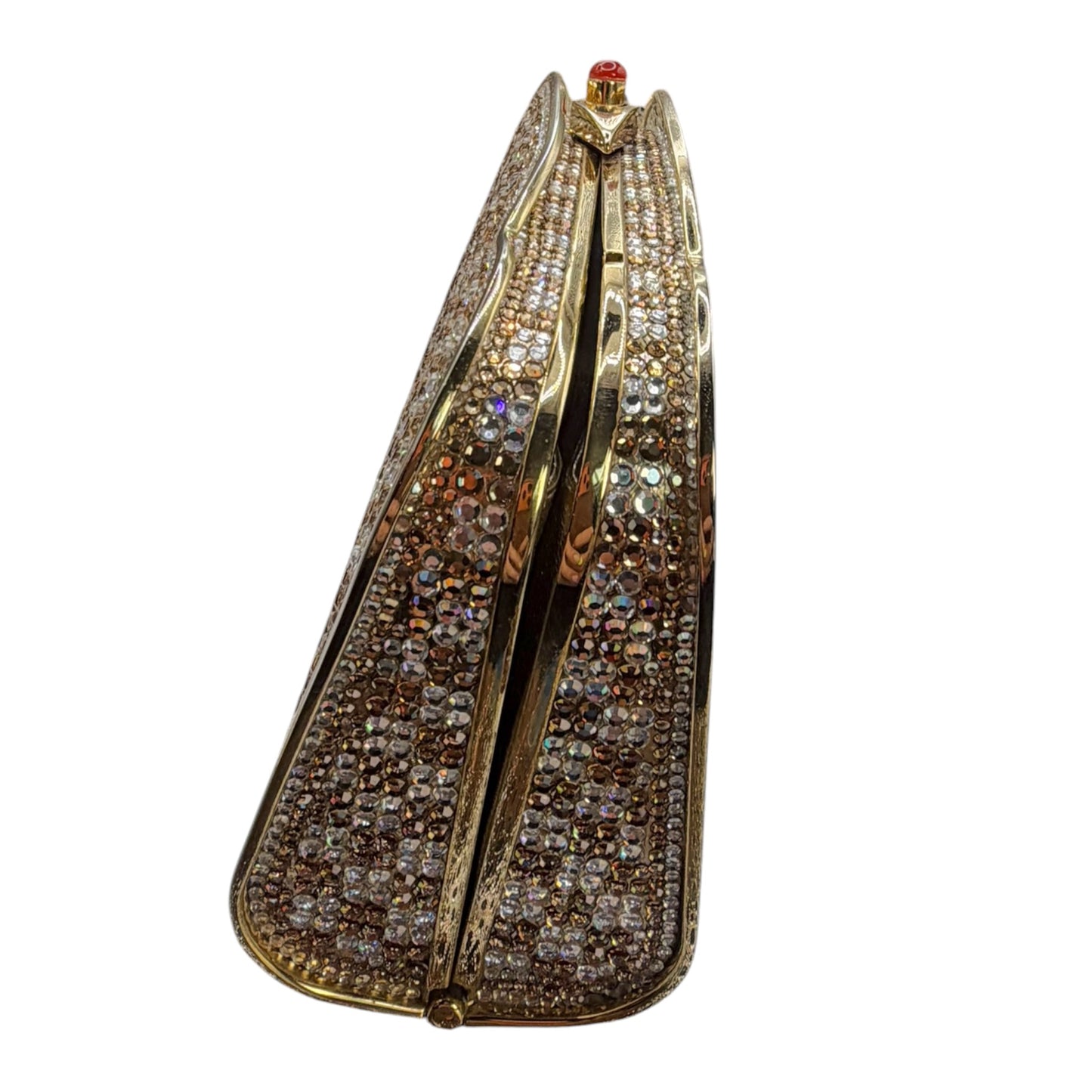 Vintage Judith Leiber Two-Tone Swarovksi Crystal Minaudière Evening Clutch w/ Mirror & Chain Strap