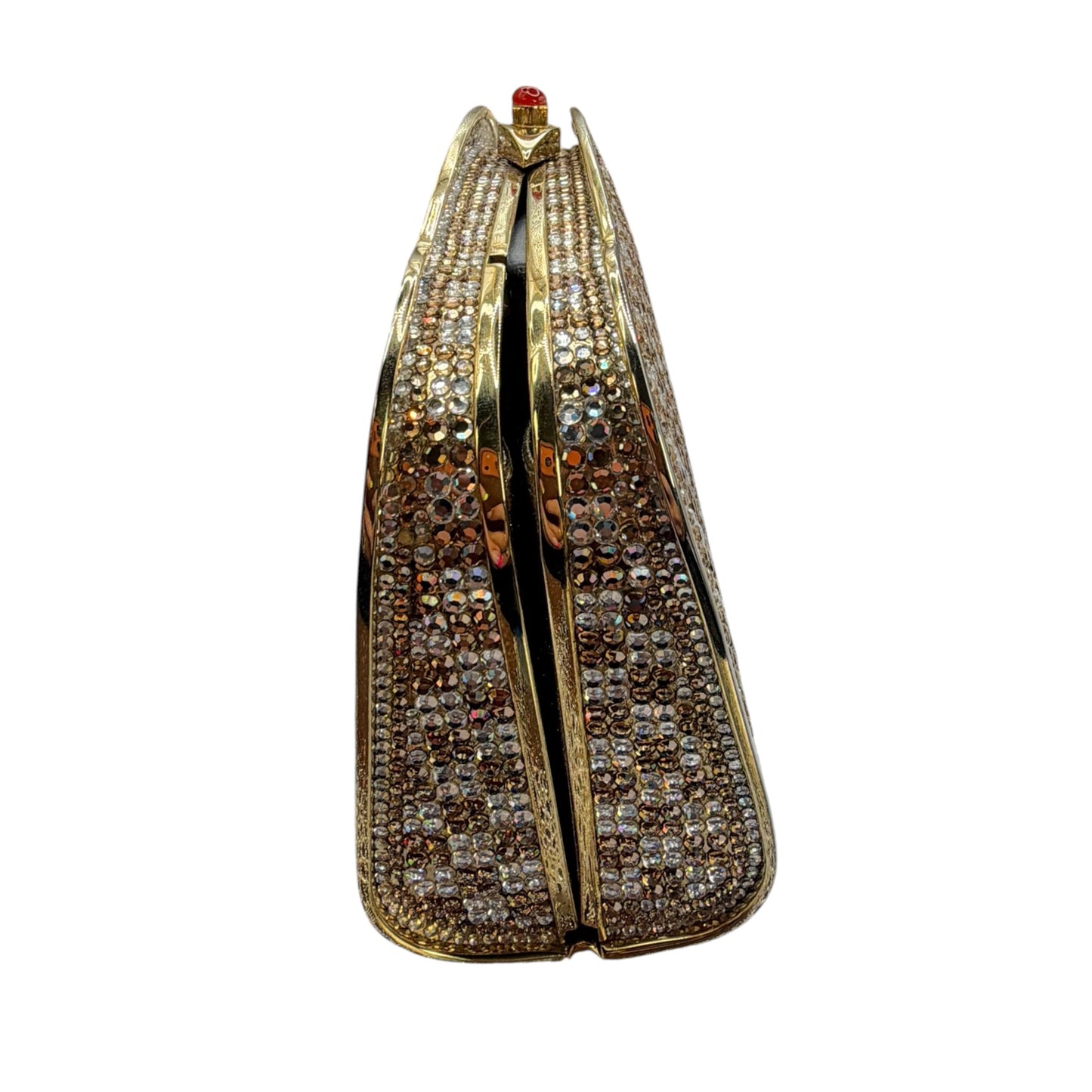 Vintage Judith Leiber Two-Tone Swarovksi Crystal Minaudière Evening Clutch w/ Mirror & Chain Strap
