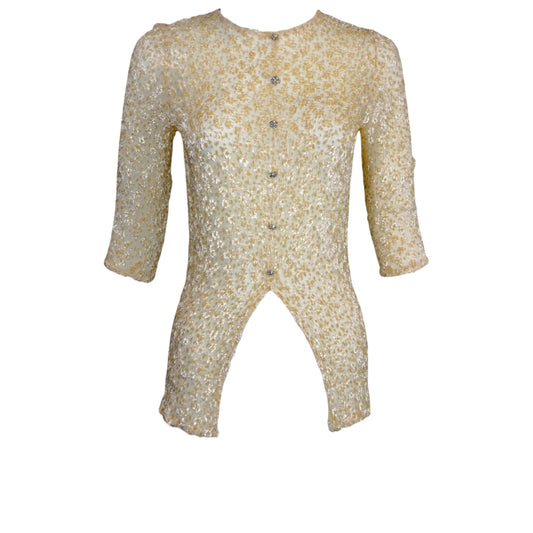 Vintage Badgley Mischka Gold Metallic Silk Blend Jeweled Button Top