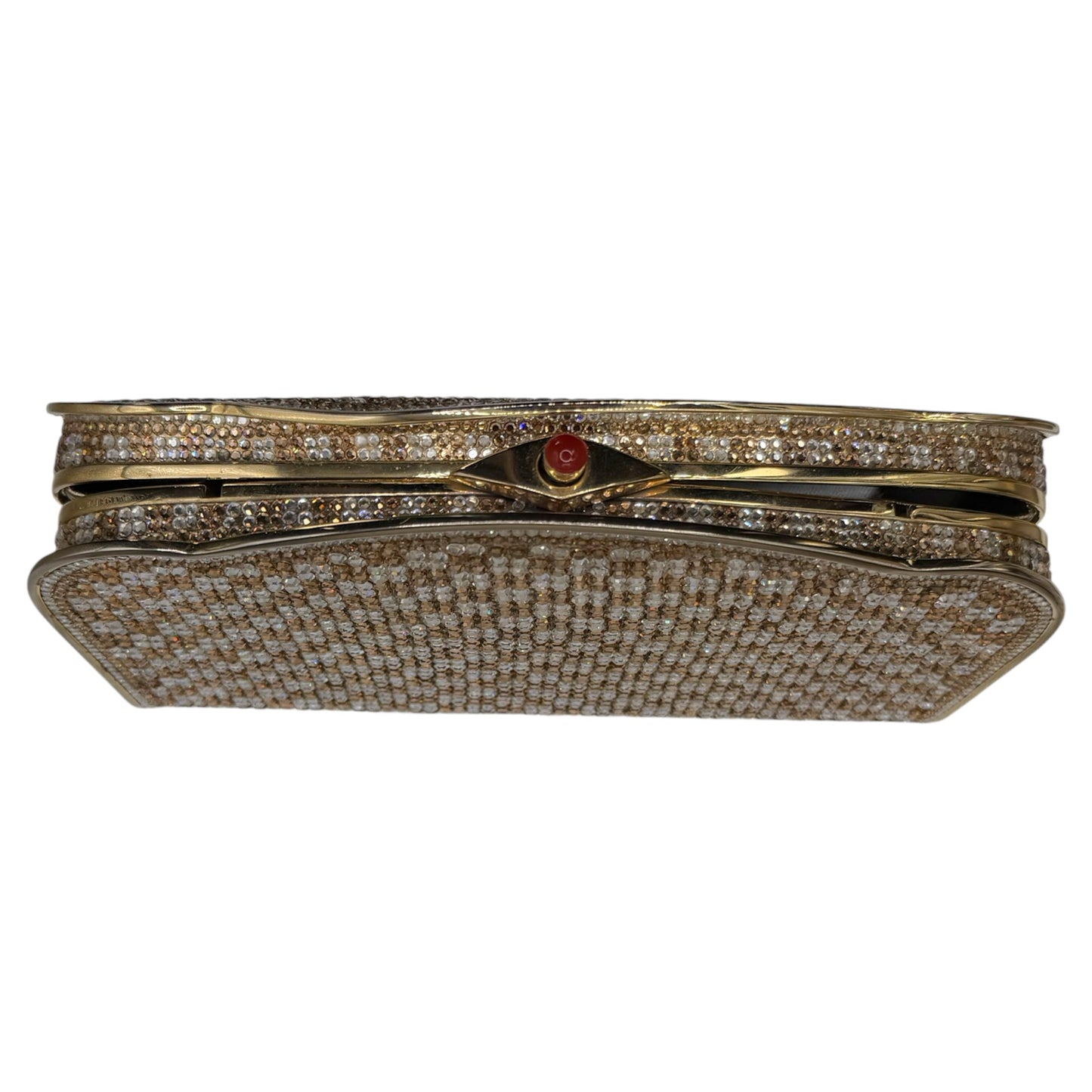Vintage Judith Leiber Two-Tone Swarovksi Crystal Minaudière Evening Clutch w/ Mirror & Chain Strap