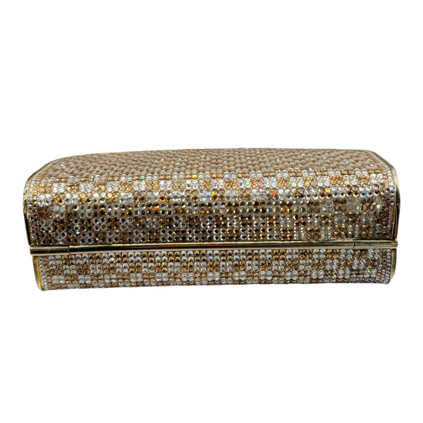 Vintage Judith Leiber Two-Tone Swarovksi Crystal Minaudière Evening Clutch w/ Mirror & Chain Strap
