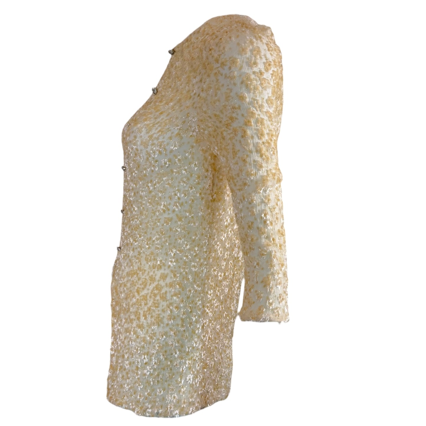 Vintage Badgley Mischka Ivory & Gold Metallic Silk Blend Jeweled Button Top Size 6