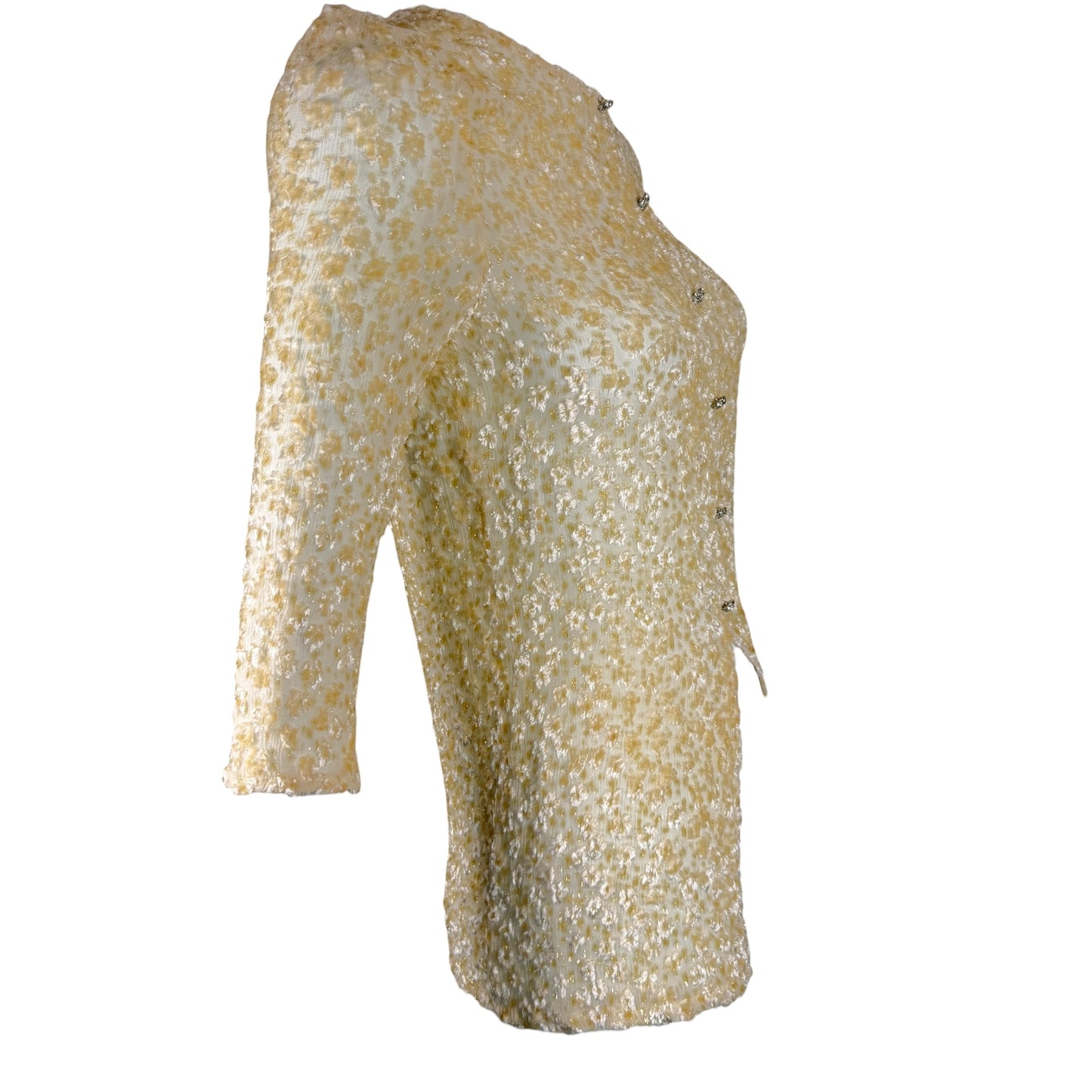 Vintage Badgley Mischka Ivory & Gold Metallic Silk Blend Jeweled Button Top Size 6