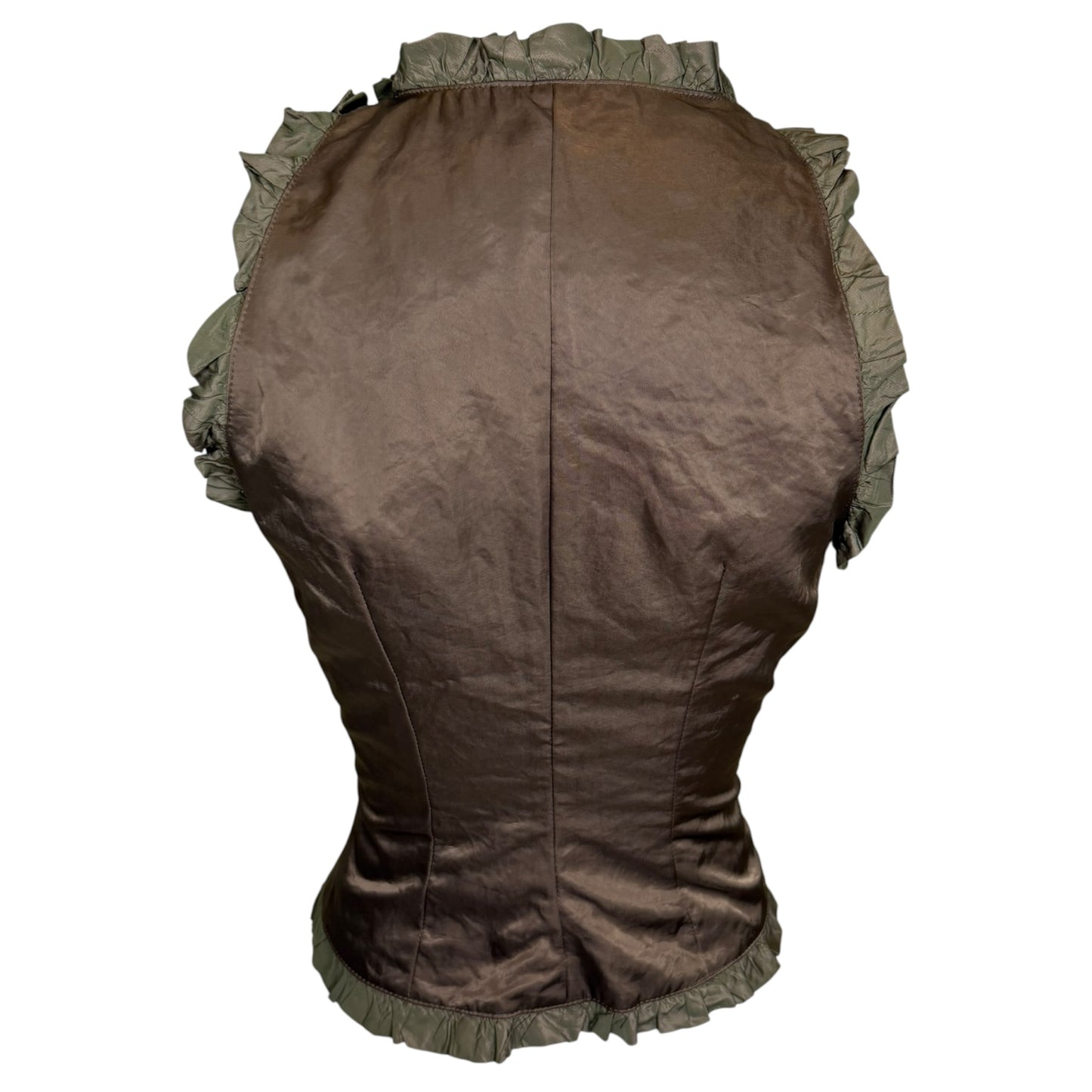 Vintage 1990s Alexander McQueen Olive Green Ruffle Trim Utility Vest Size 44