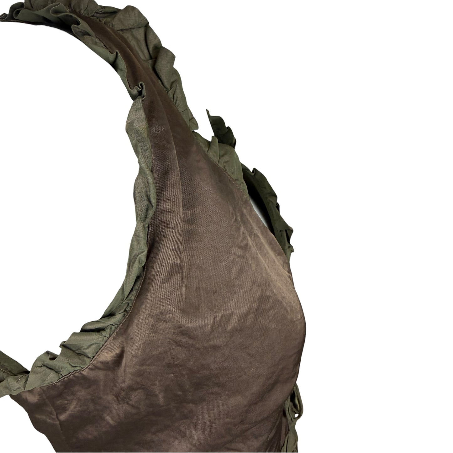 Vintage 1990s Alexander McQueen Olive Green Ruffle Trim Utility Vest Size 44