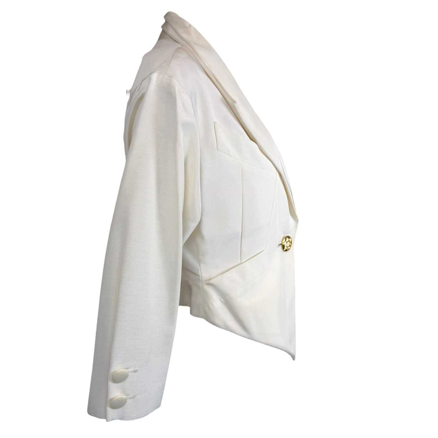 Vintage Karl Lagerfeld for Henri Bendel 1980s Ivory Sculpted Cropped Jacket | Size 38
