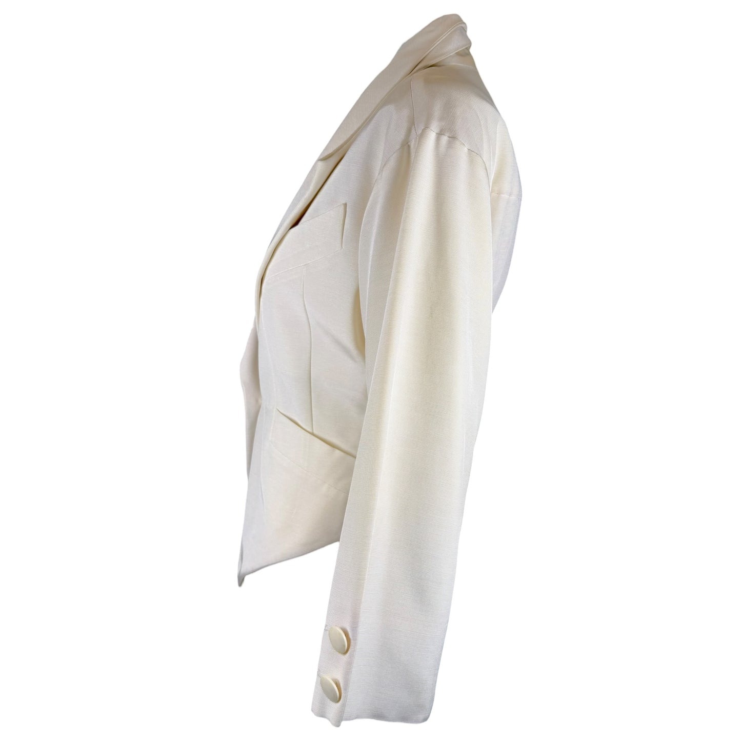 Vintage Karl Lagerfeld for Henri Bendel 1980s Ivory Sculpted Cropped Jacket | Size 38