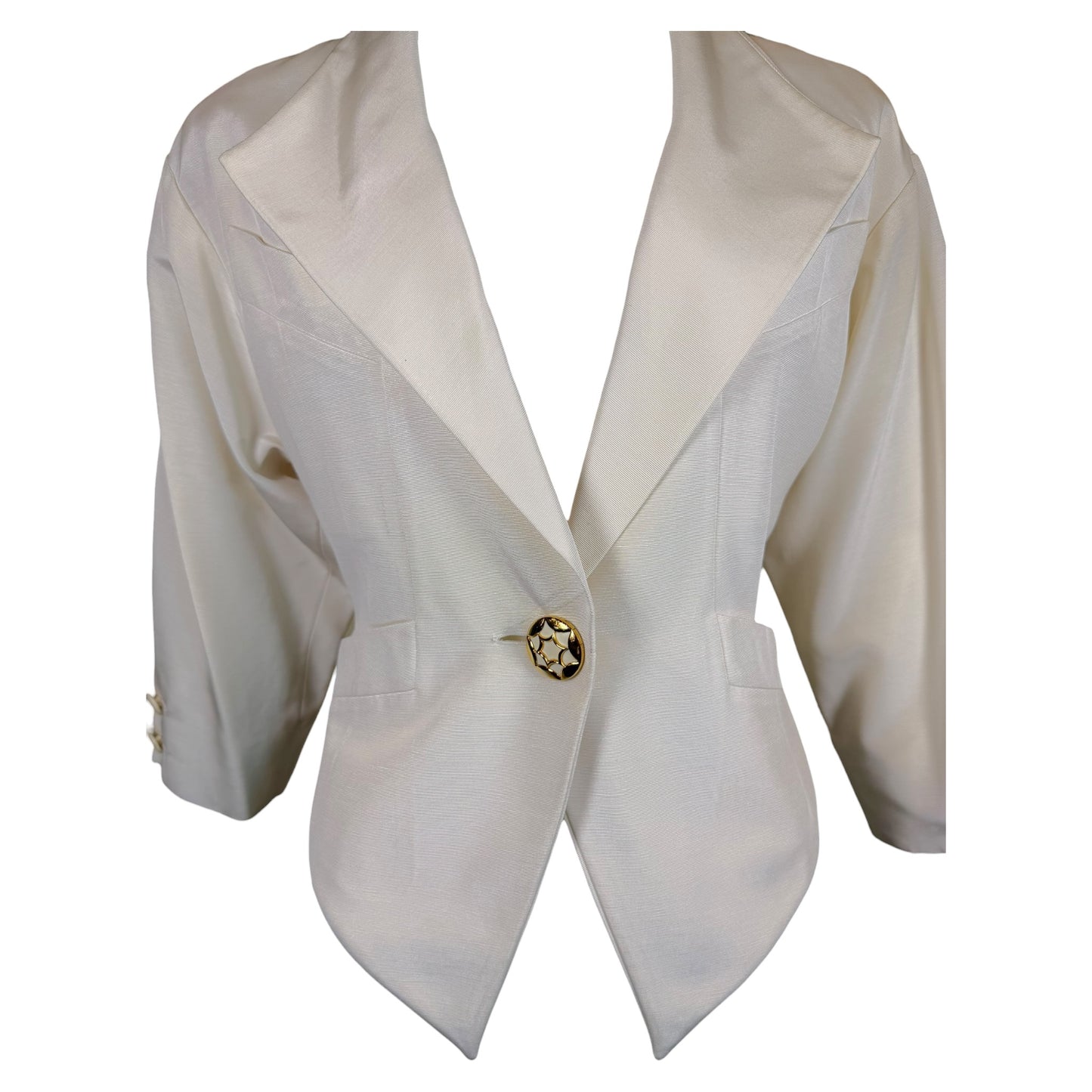 Vintage Karl Lagerfeld for Henri Bendel 1980s Ivory Sculpted Cropped Jacket | Size 38