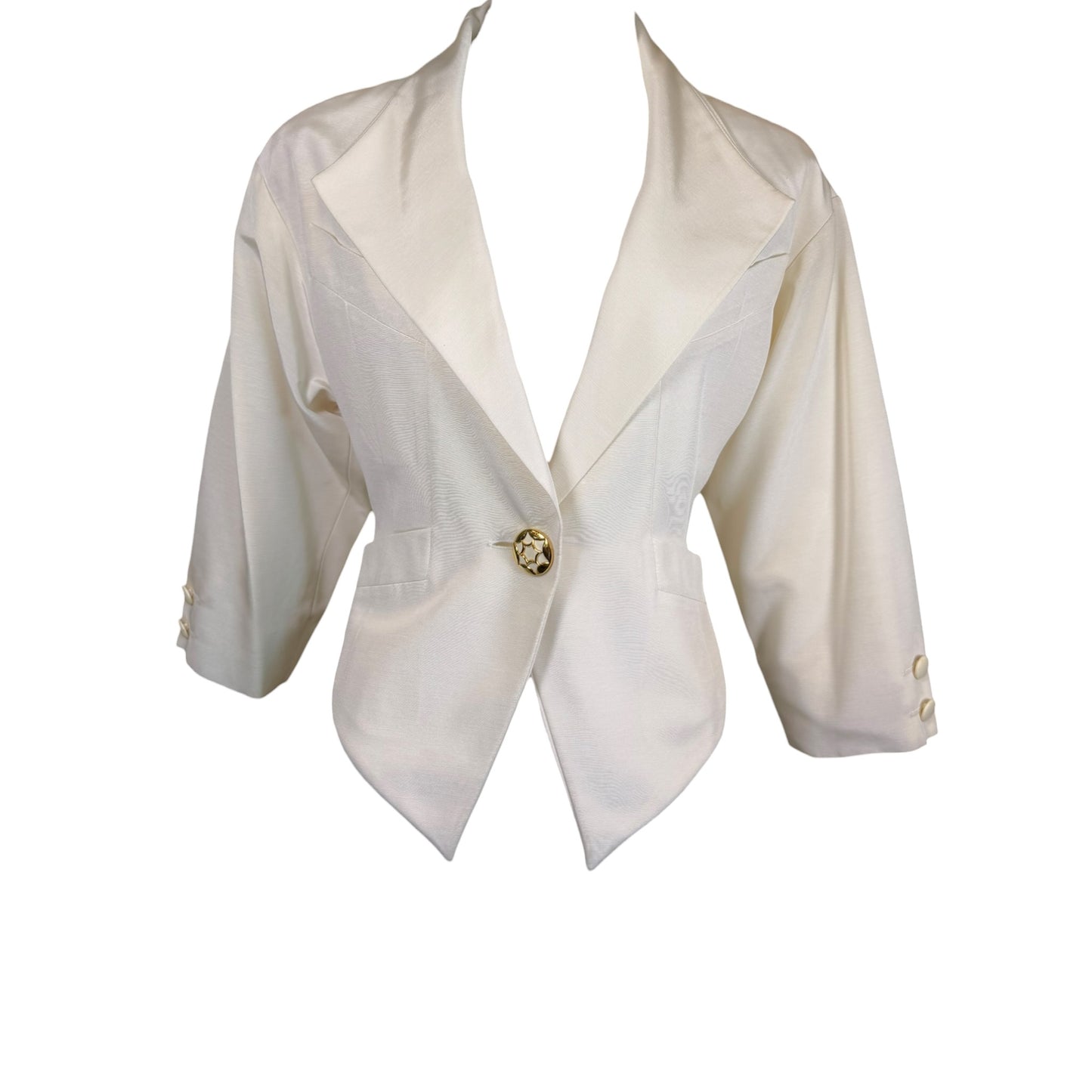 Vintage Karl Lagerfeld for Henri Bendel 1980s Ivory Sculpted Cropped Jacket | Size 38