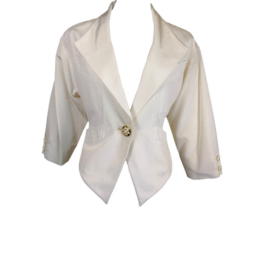 Vintage Karl Lagerfeld for Henri Bendel 1980s Ivory Sculpted Cropped Jacket | Size 38
