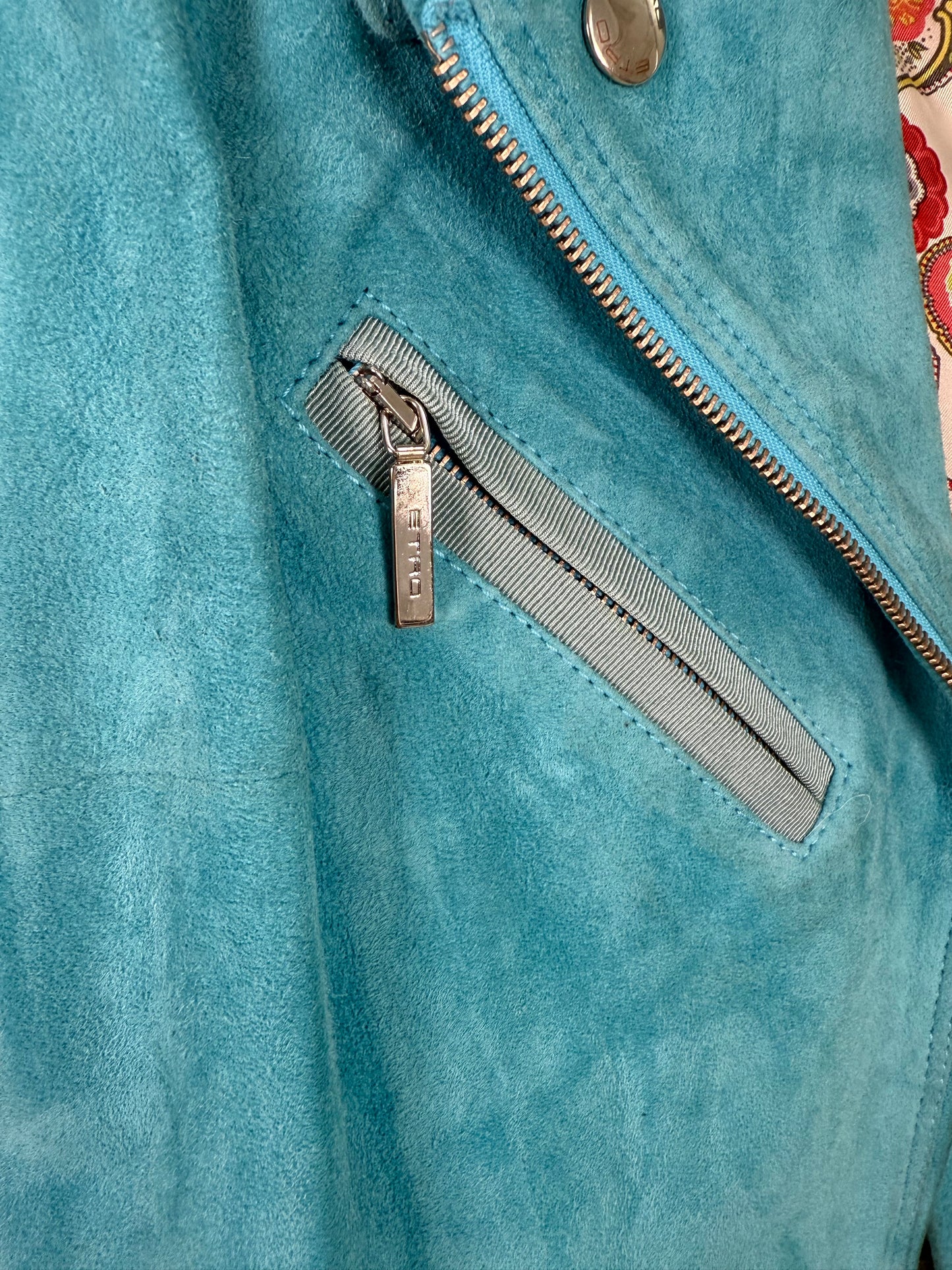 Etro Turquoise Suede Moto Jacket