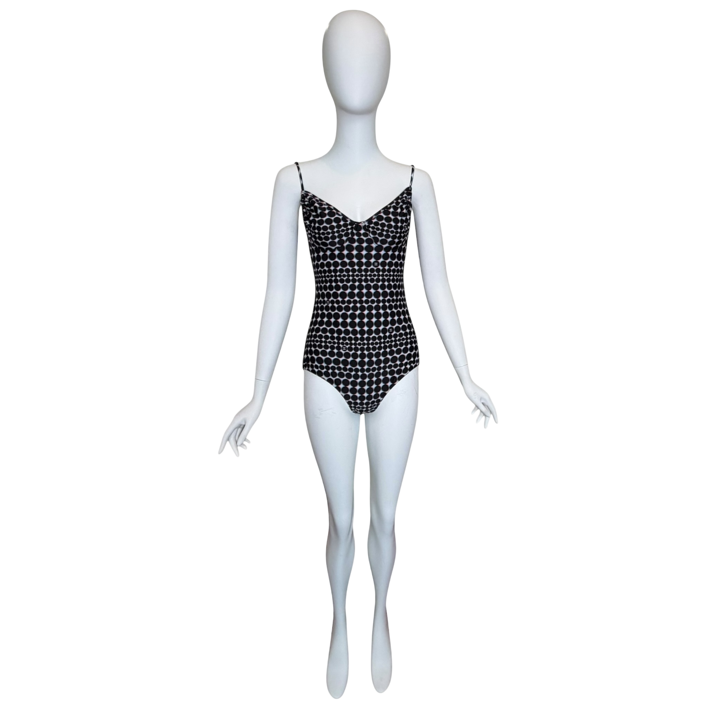CHANEL Spring 2014 CC Logo Polka Dot One-Piece Swimsuit - Open Back, Size FR 42