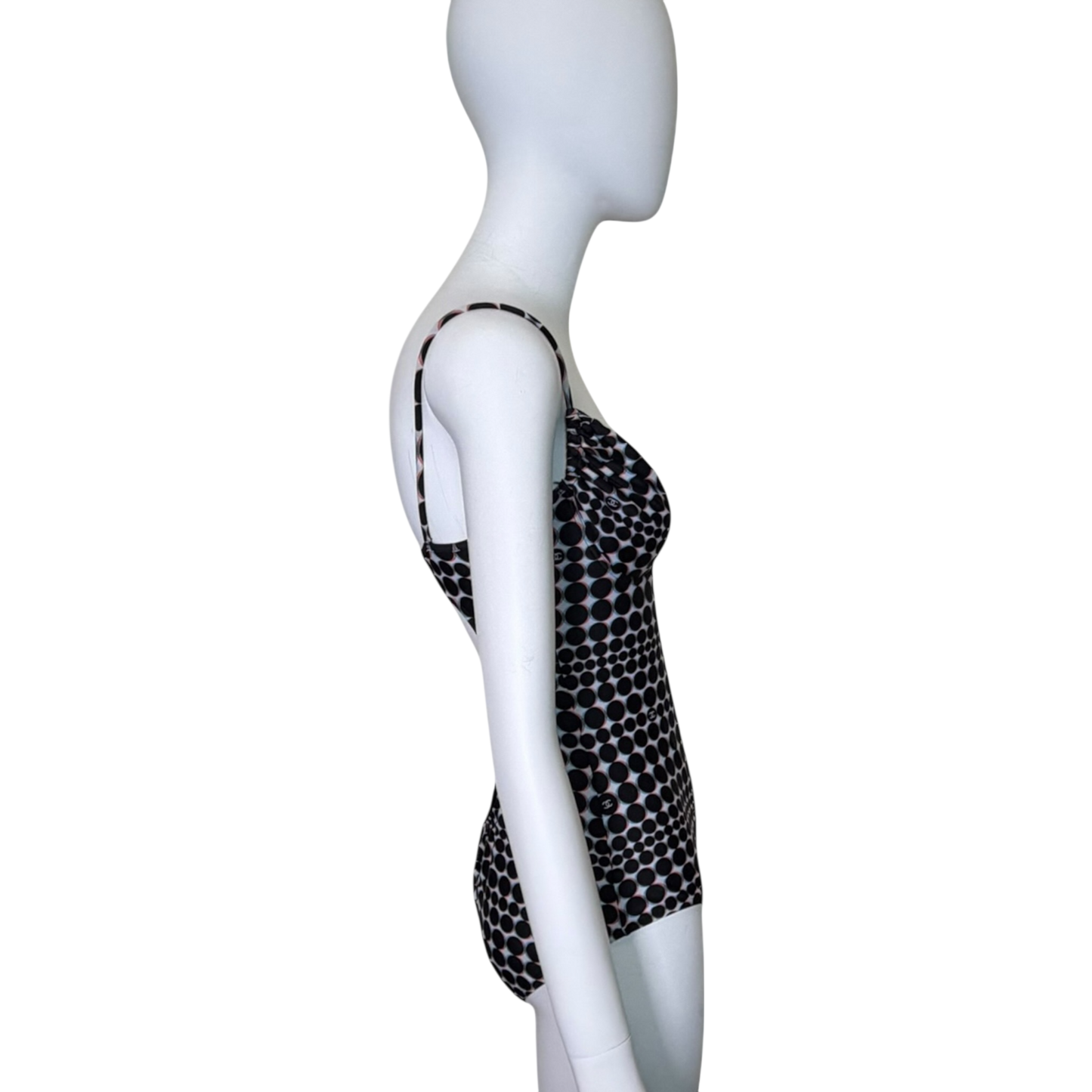 CHANEL Spring 2014 CC Logo Polka Dot One-Piece Swimsuit - Open Back, Size FR 42