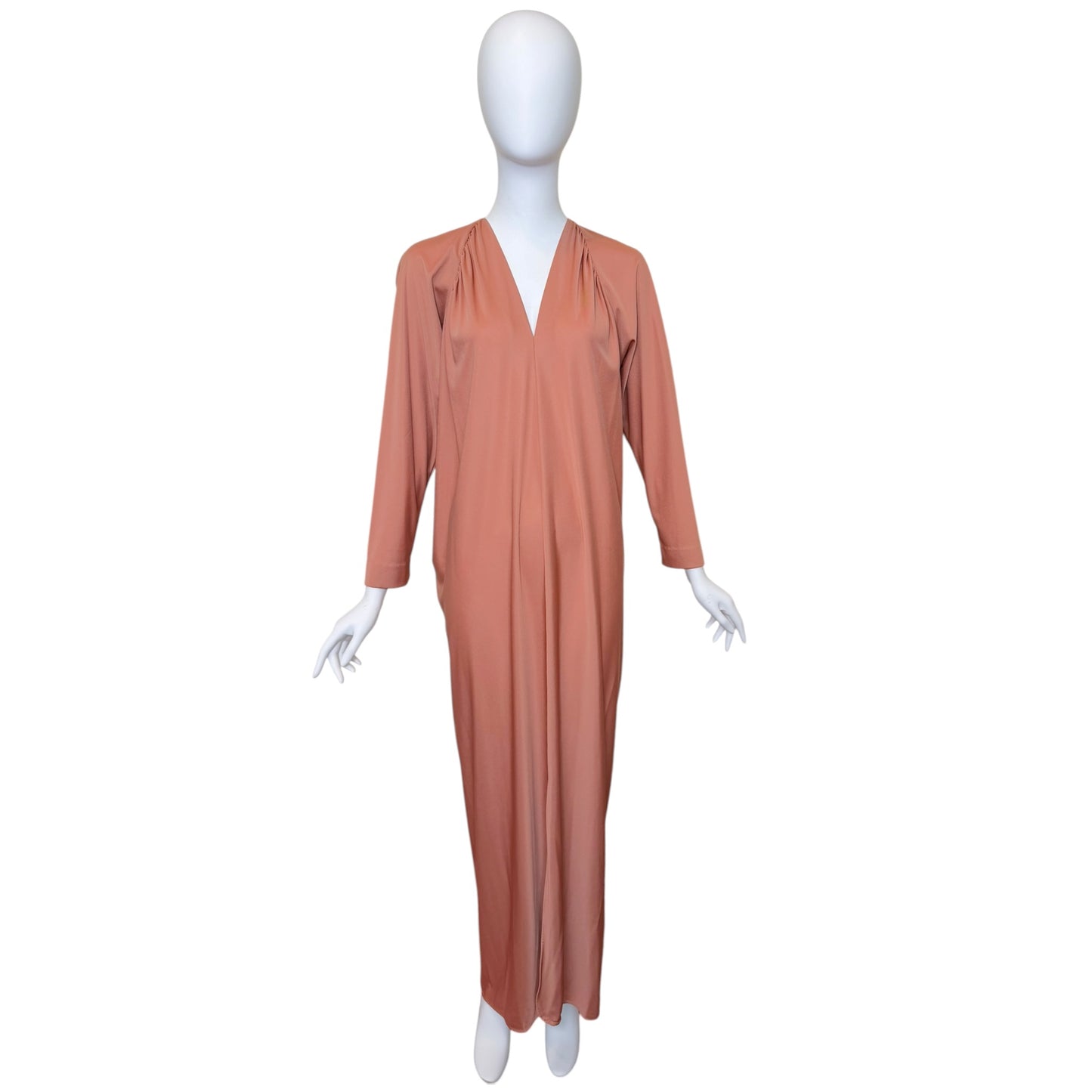 Vintage 1970s Halston IV Blush Nude Jersey Caftan Maxi Dress Size Medium