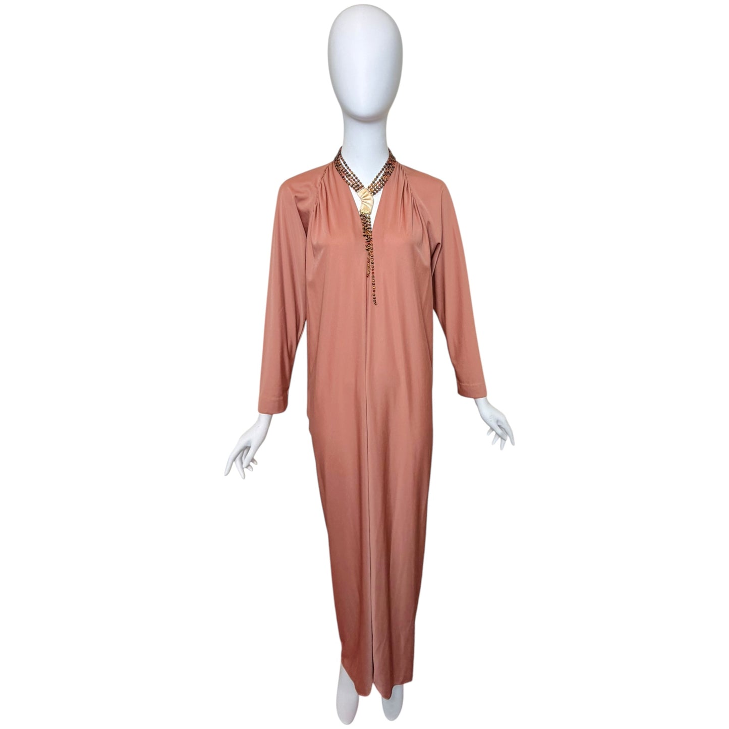 Vintage 1970s Halston IV Blush Nude Jersey Caftan Maxi Dress Size Medium