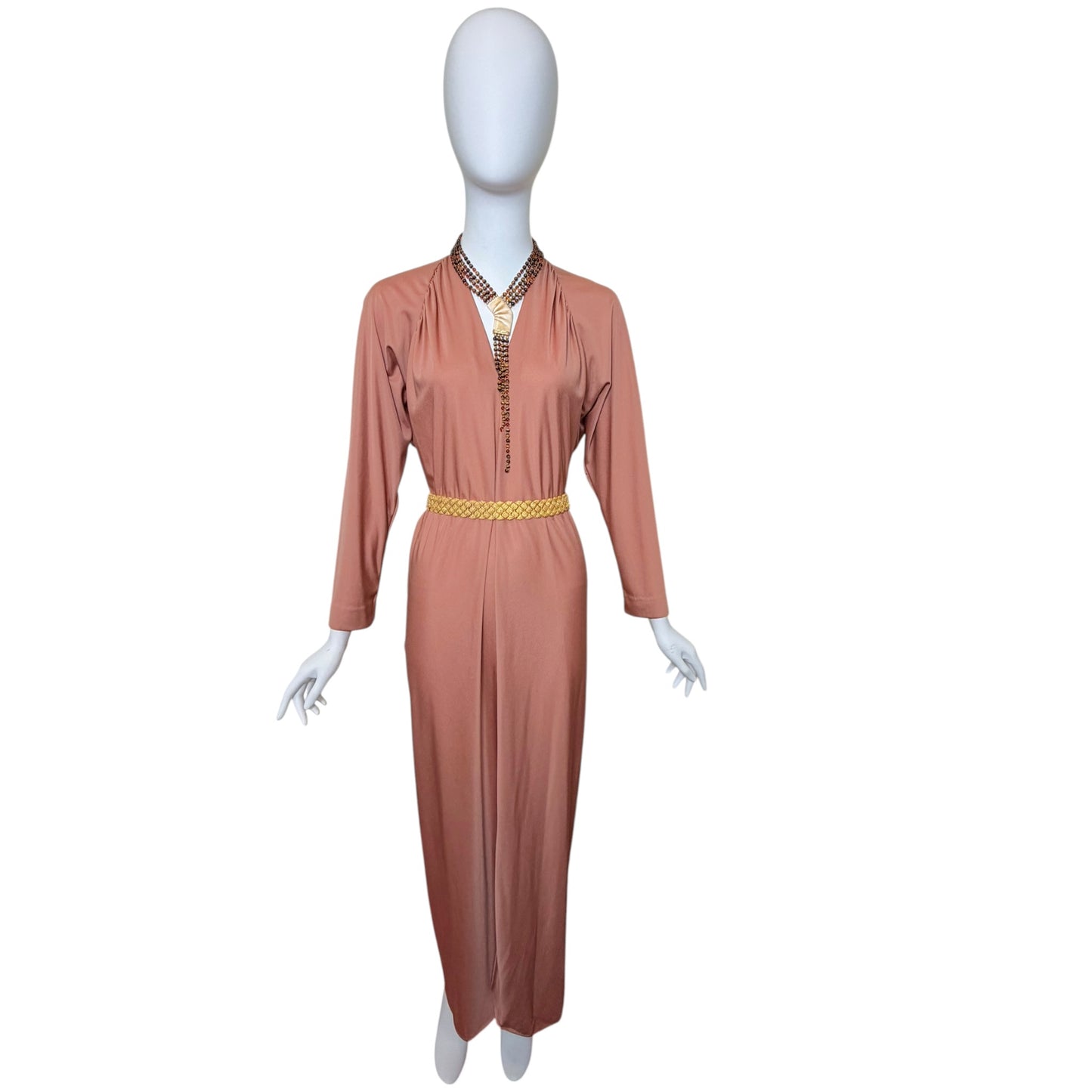 Vintage 1970s Halston IV Blush Nude Jersey Caftan Maxi Dress Size Medium