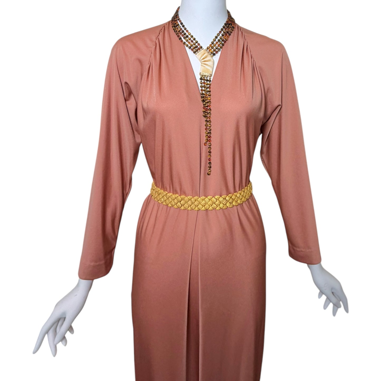 Vintage 1970s Halston IV Blush Nude Jersey Caftan Maxi Dress Size Medium